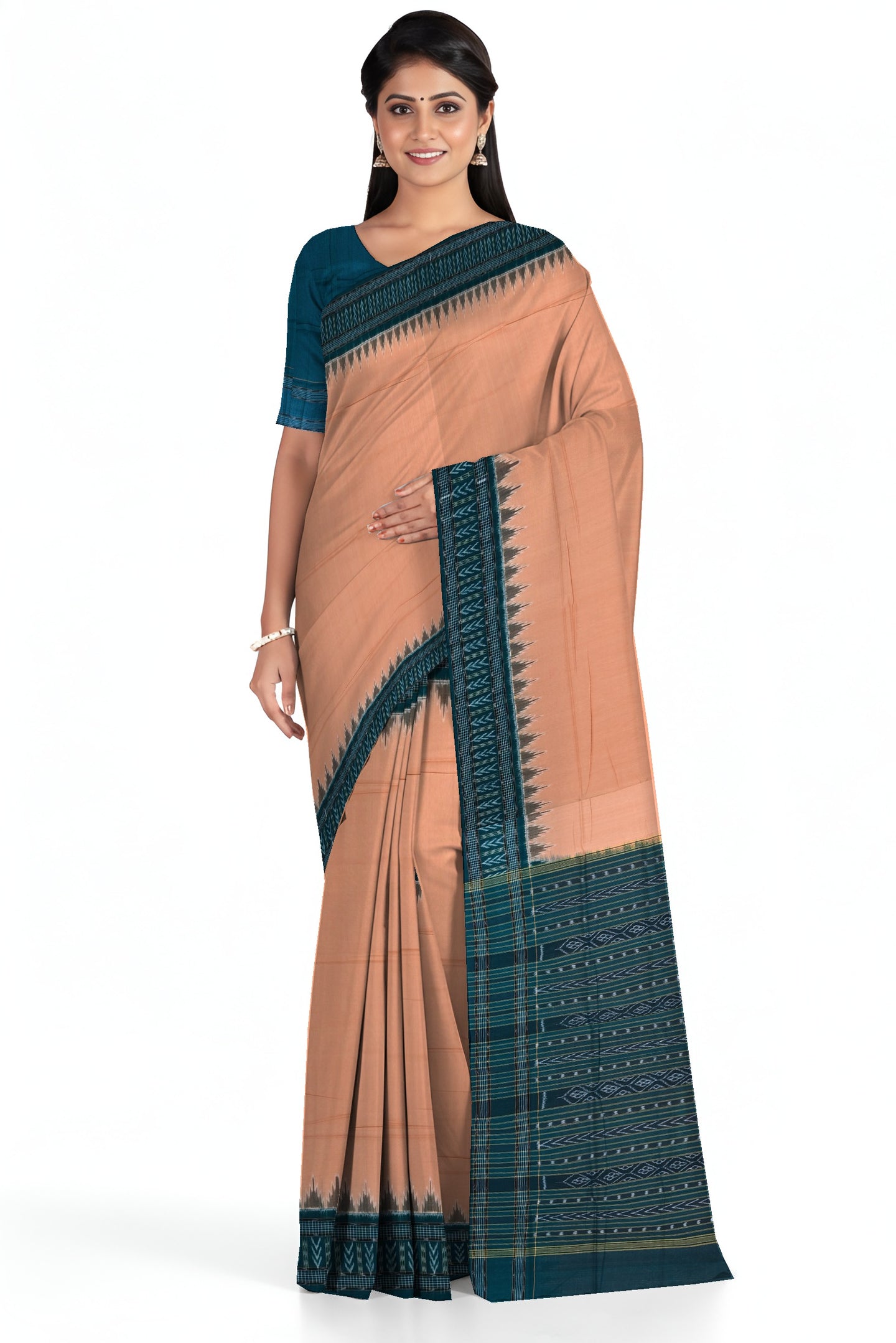Dark Chandan Big Border Bandha Saree | Odisha Handloom GI Tagged | Devnika