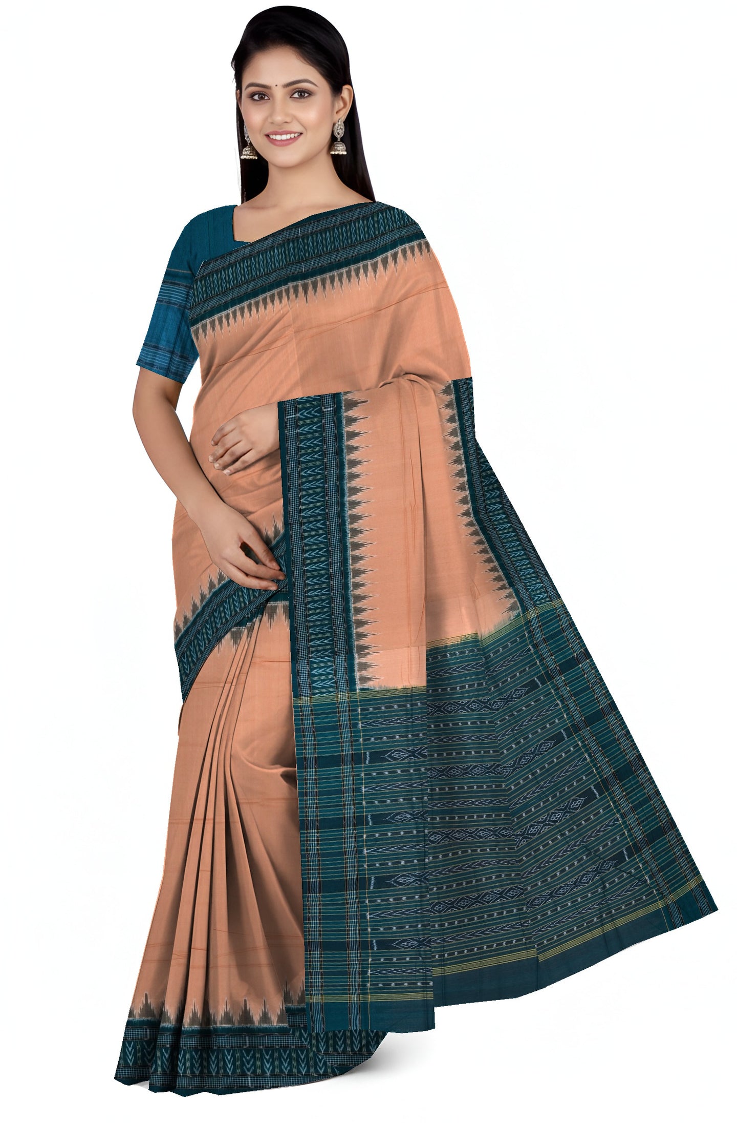 Dark Chandan Big Border Bandha Saree | Odisha Handloom GI Tagged | Devnika