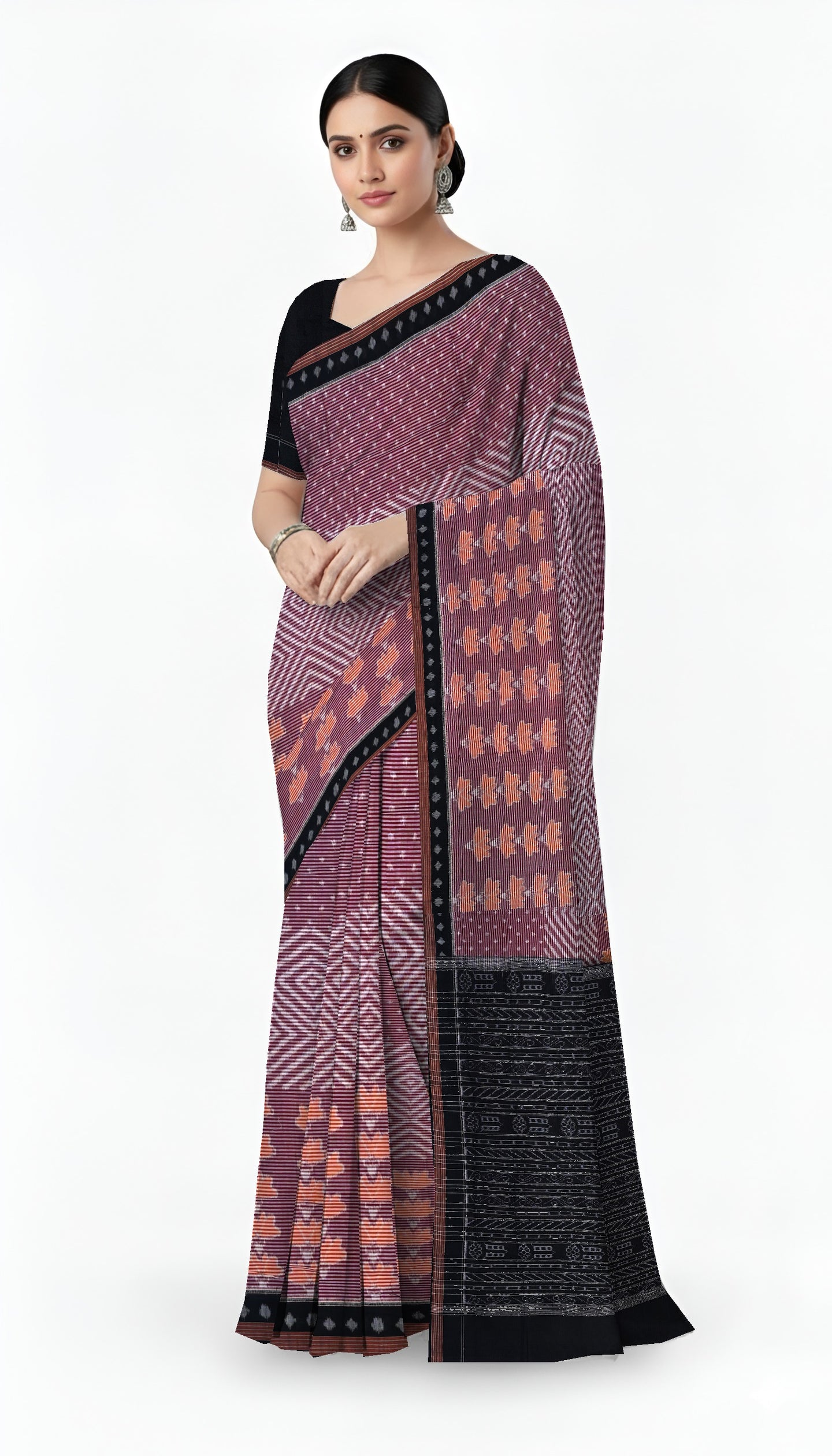 Deep Maroon Body Bandha Saree | Odisha Handloom GI Tagged | Devnika