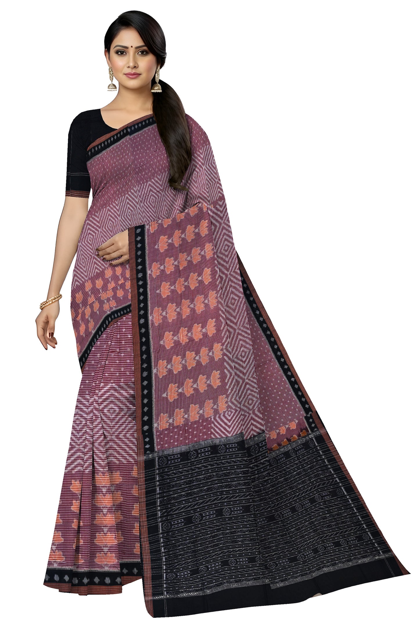 Deep Maroon Body Bandha Saree | Odisha Handloom GI Tagged | Devnika