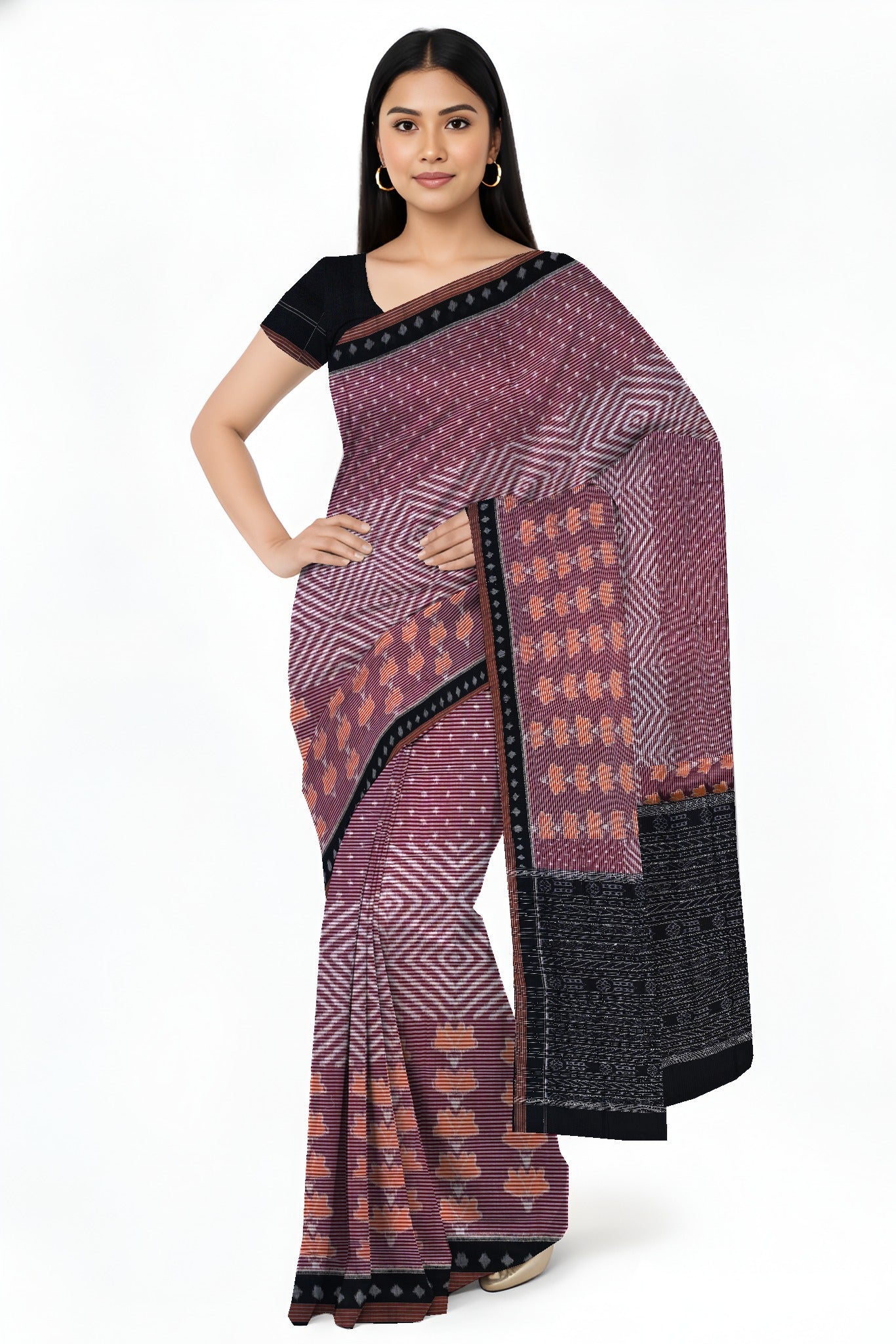 Deep Maroon Body Bandha Saree | Odisha Handloom GI Tagged | Devnika