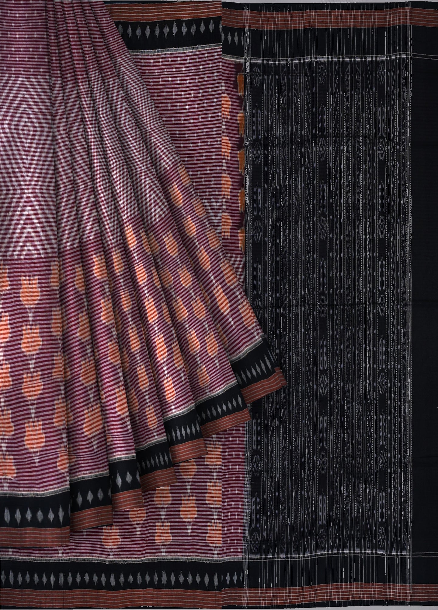 Deep Maroon Body Bandha Saree | Odisha Handloom GI Tagged | Devnika