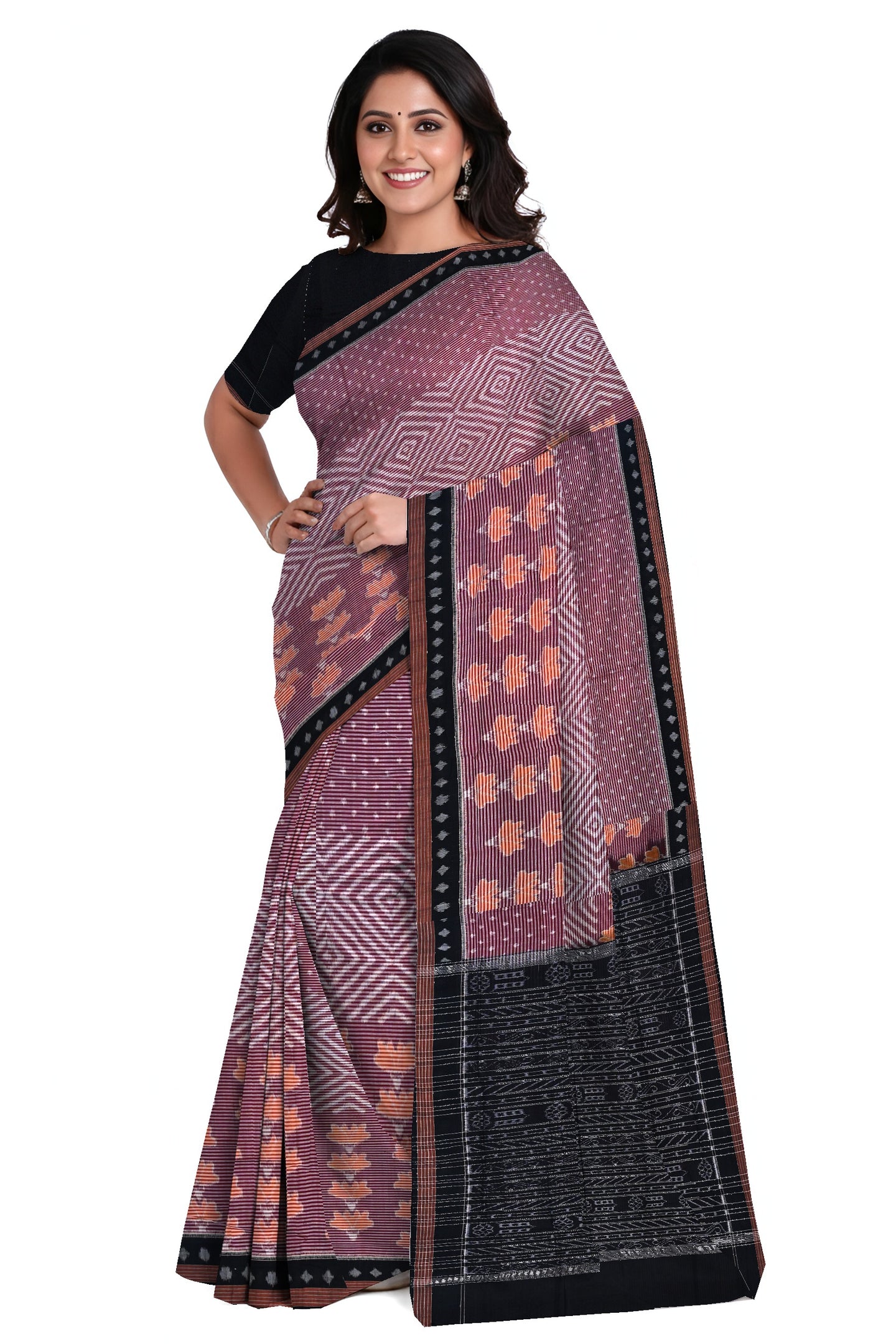 Deep Maroon Body Bandha Saree | Odisha Handloom GI Tagged | Devnika
