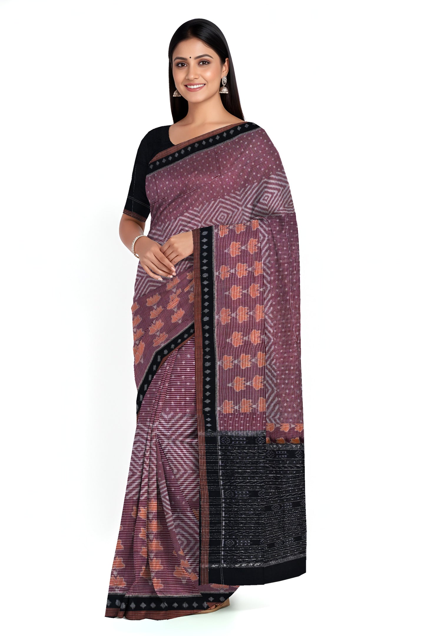 Deep Maroon Body Bandha Saree | Odisha Handloom GI Tagged | Devnika