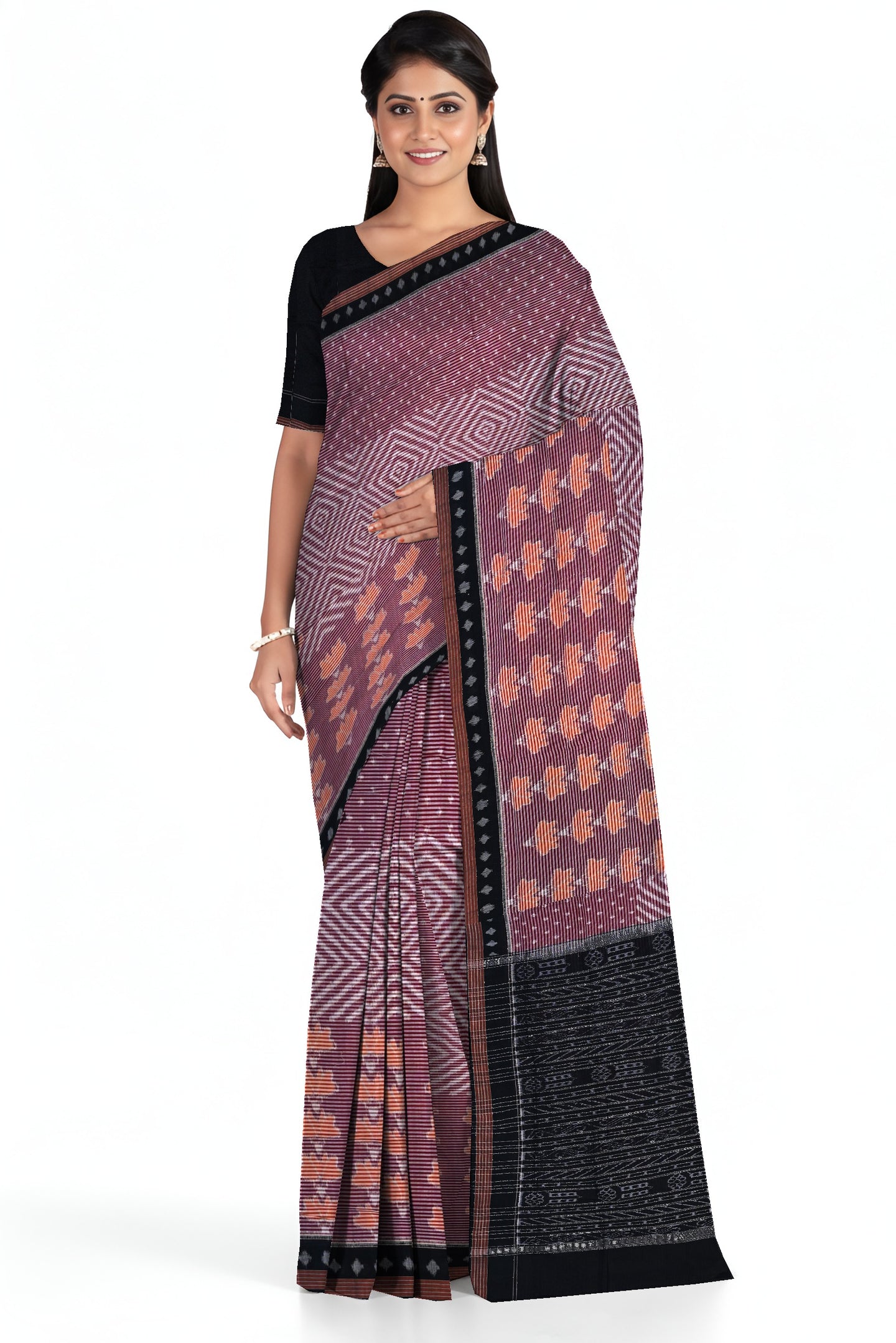 Deep Maroon Body Bandha Saree | Odisha Handloom GI Tagged | Devnika