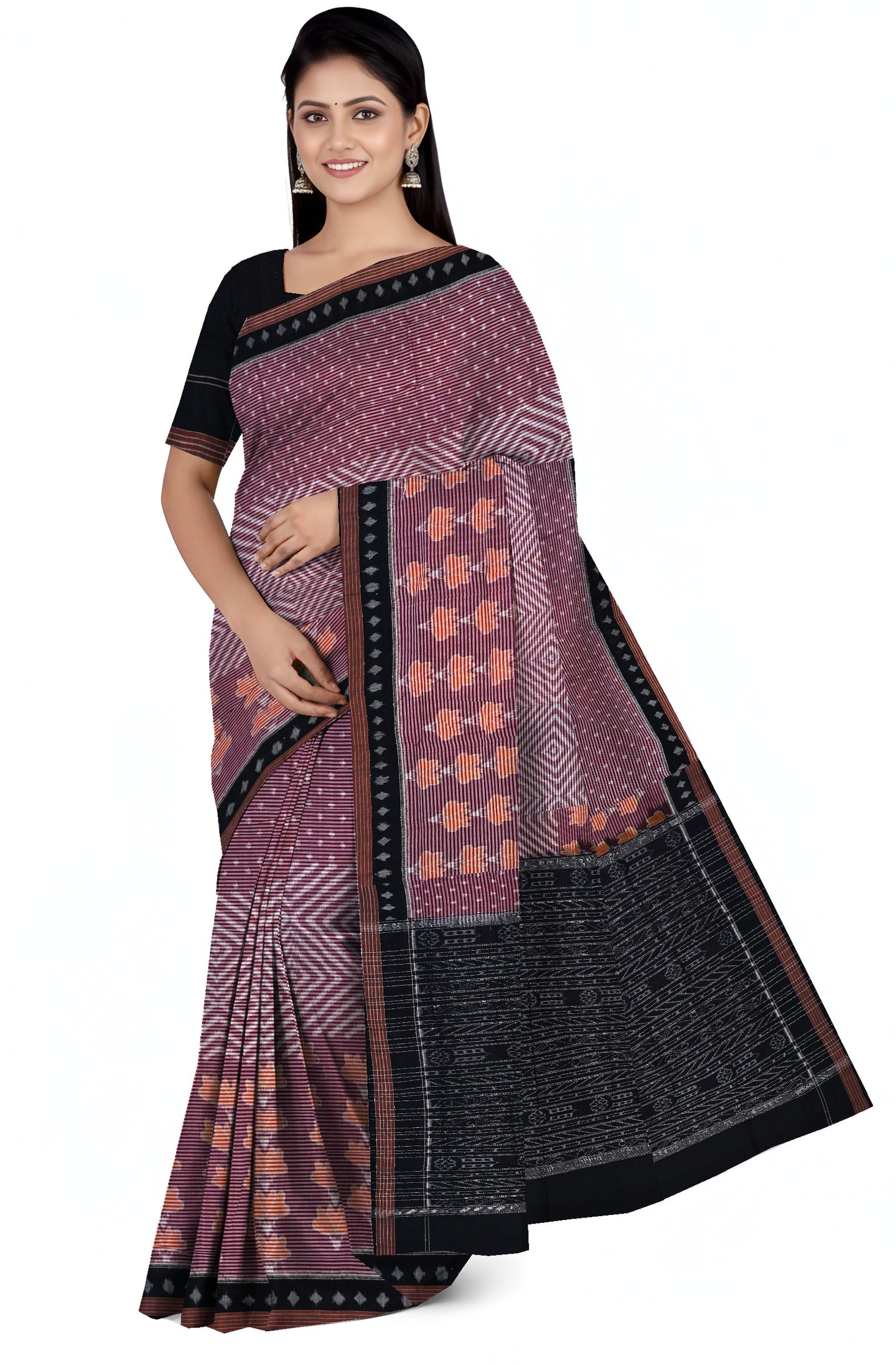 Deep Maroon Body Bandha Saree | Odisha Handloom GI Tagged | Devnika