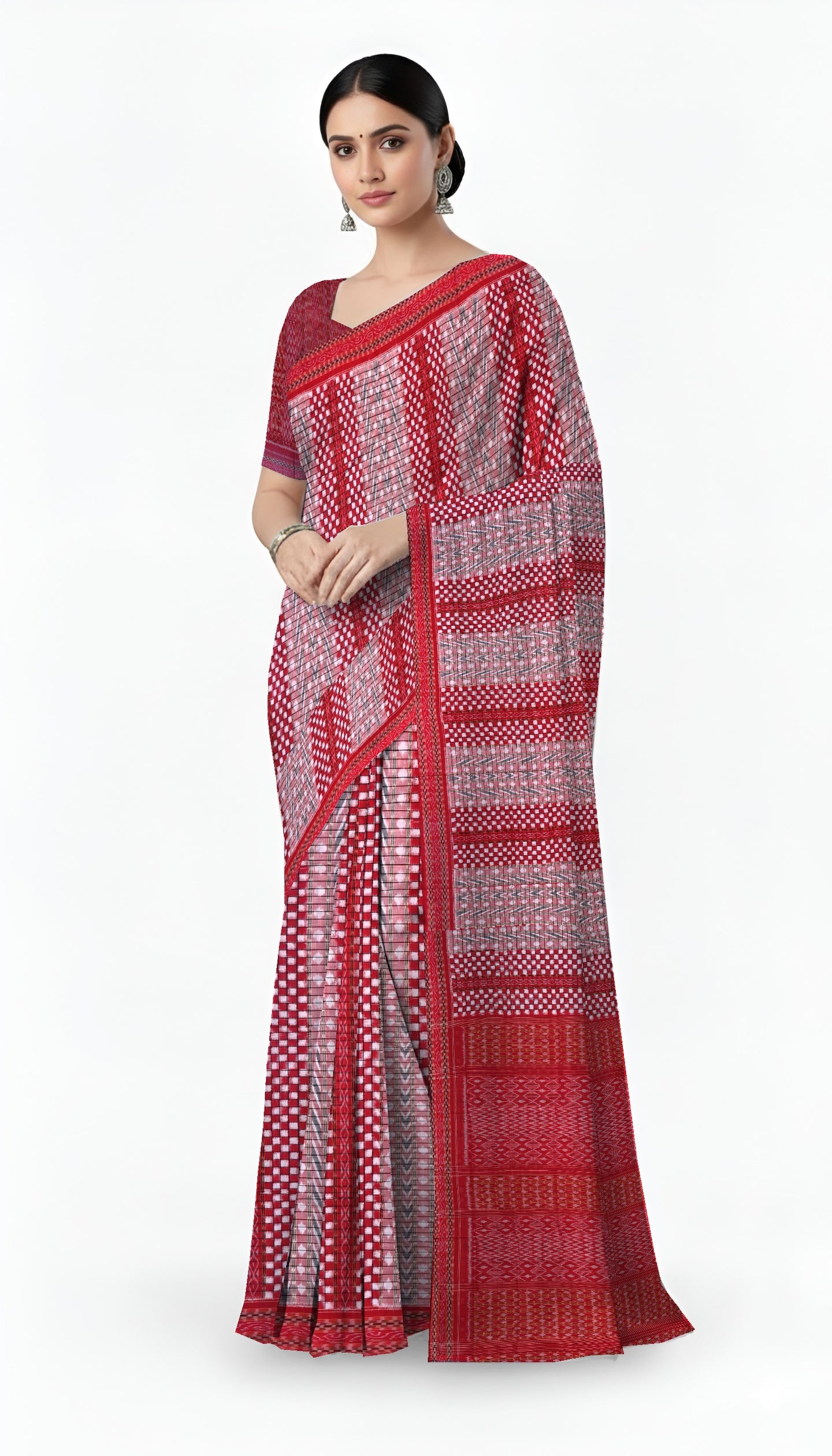 Red And White Traditional Bandha Pasapalli Saree | Odisha Handloom GI Tagged | Devnika