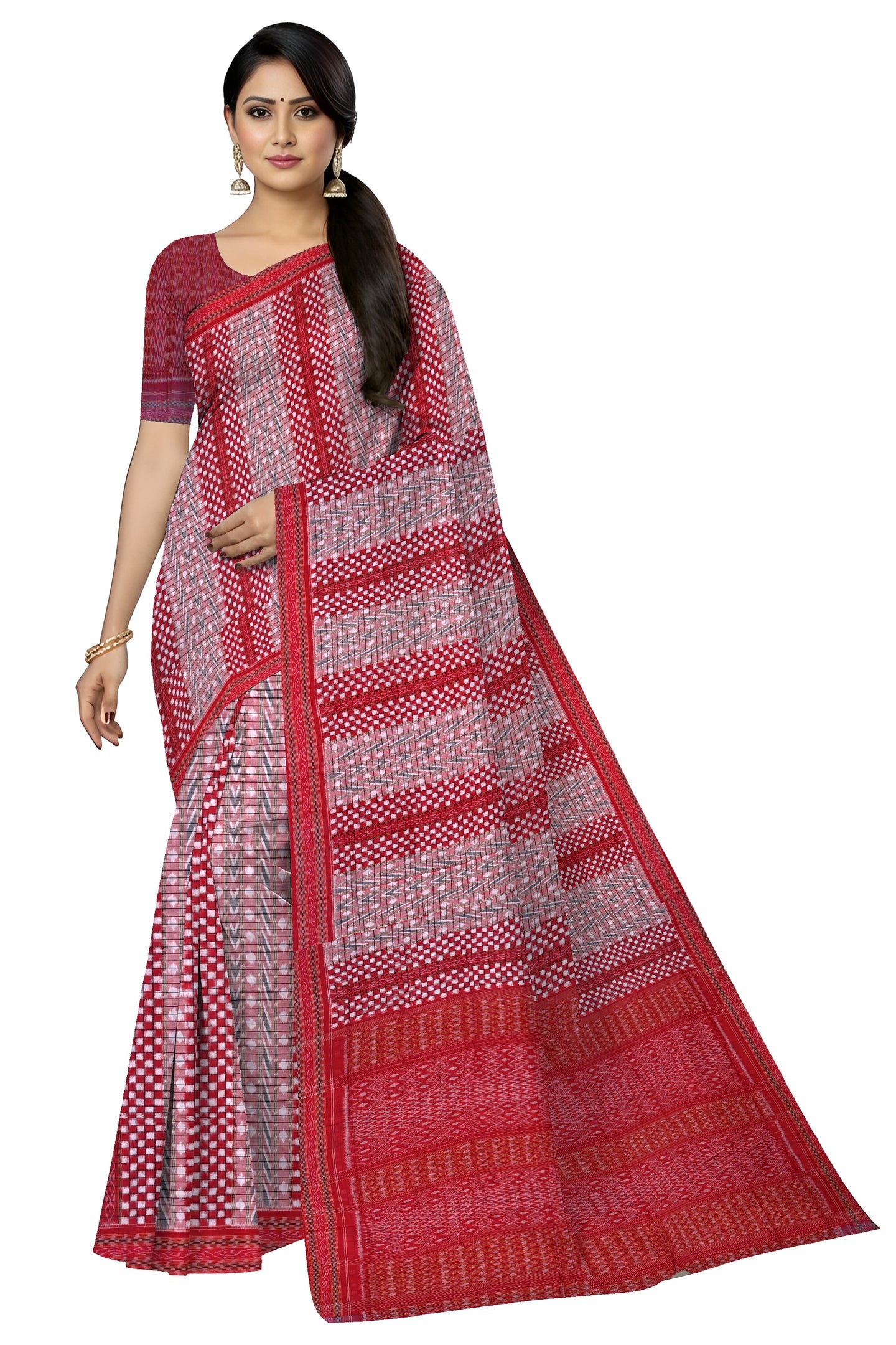 Red And White Traditional Bandha Pasapalli Saree | Odisha Handloom GI Tagged | Devnika