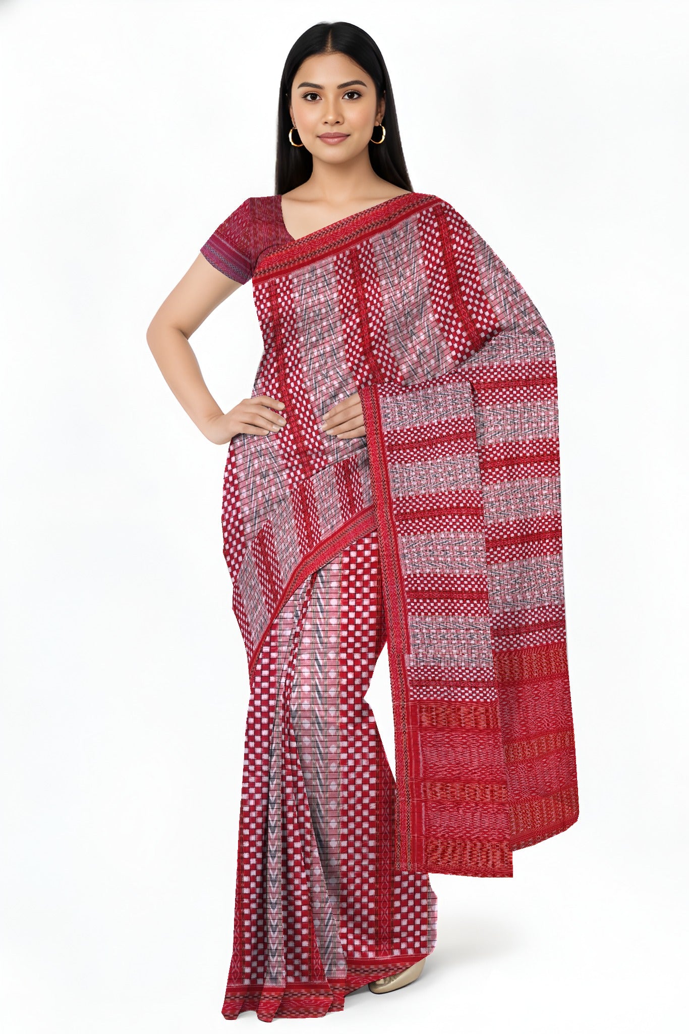 Red And White Traditional Bandha Pasapalli Saree | Odisha Handloom GI Tagged | Devnika