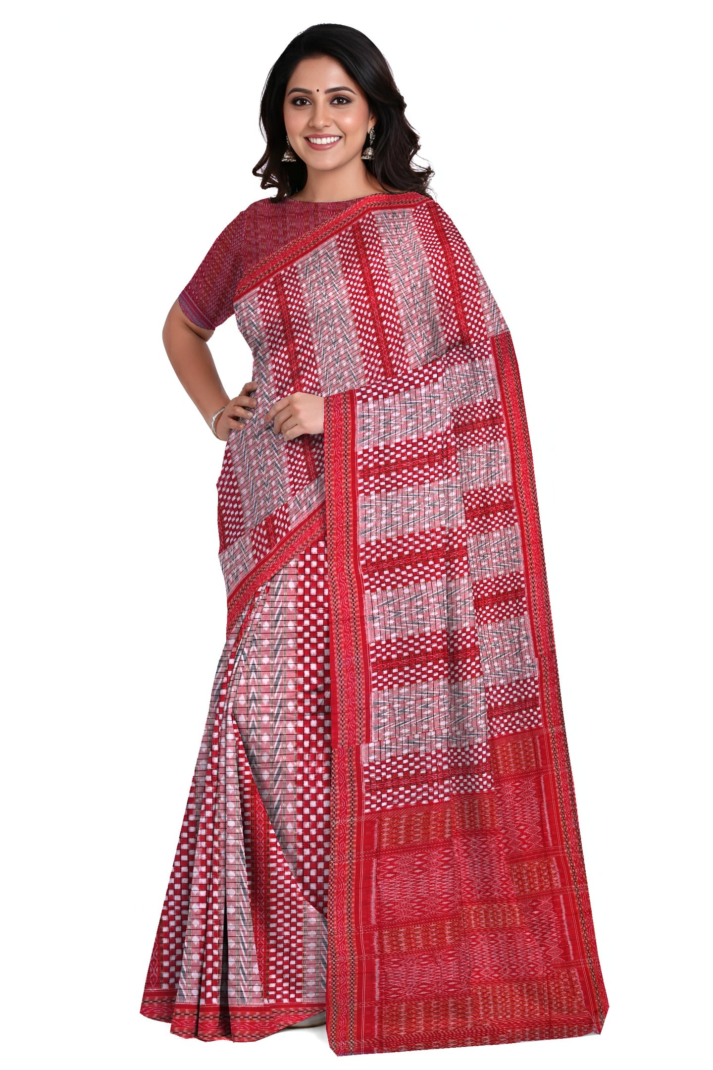 Red And White Traditional Bandha Pasapalli Saree | Odisha Handloom GI Tagged | Devnika