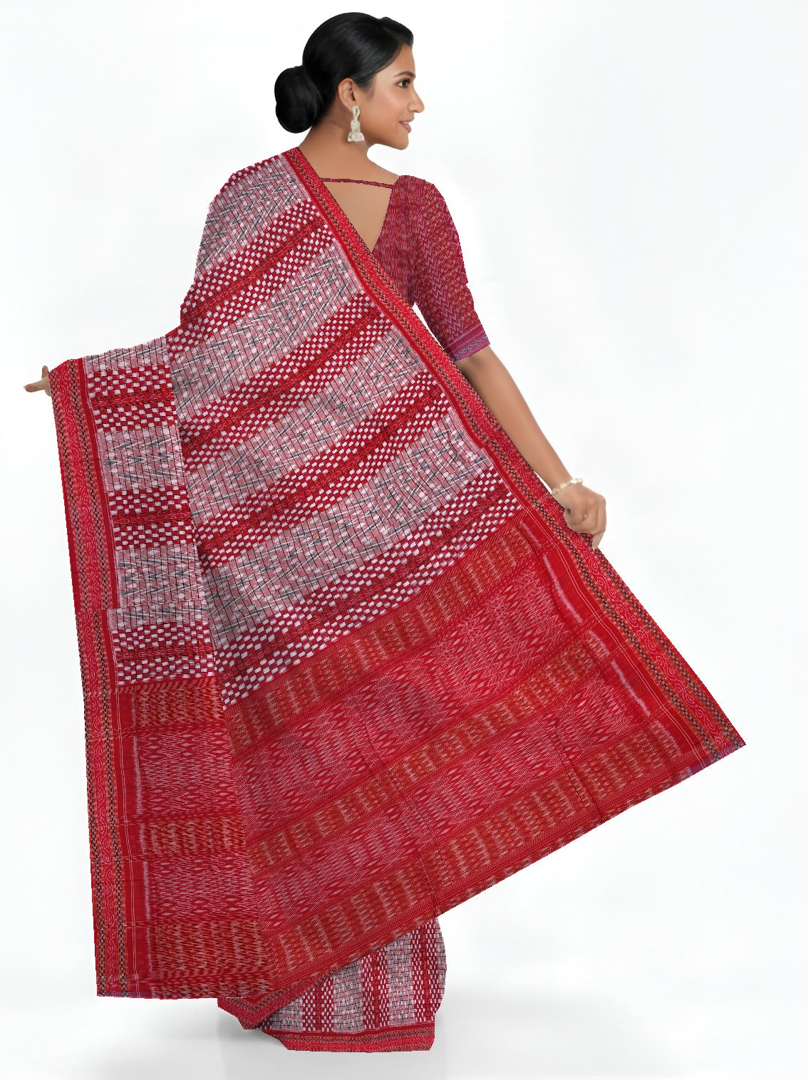 Red And White Traditional Bandha Pasapalli Saree | Odisha Handloom GI Tagged | Devnika