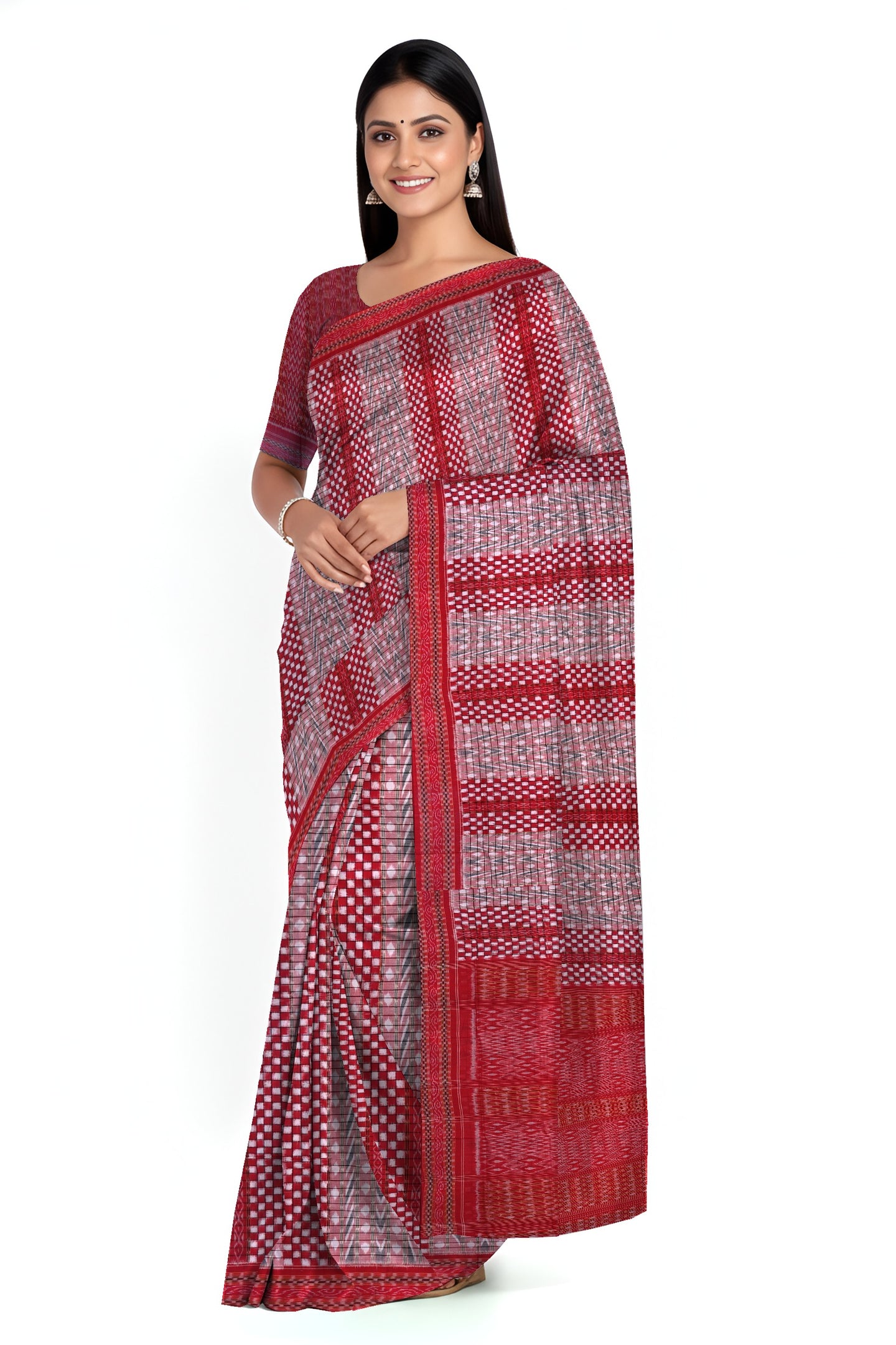 Red And White Traditional Bandha Pasapalli Saree | Odisha Handloom GI Tagged | Devnika