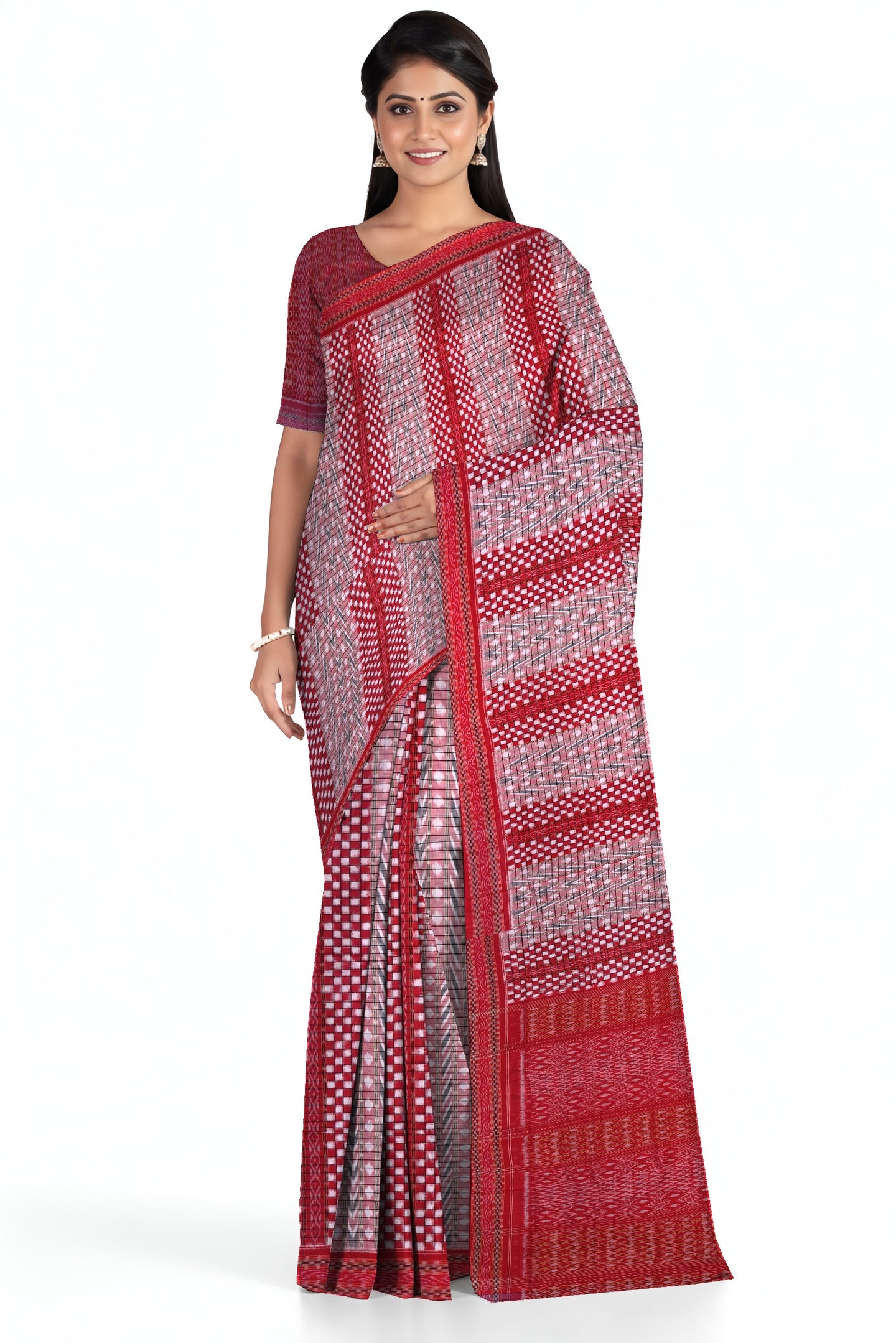 Red And White Traditional Bandha Pasapalli Saree | Odisha Handloom GI Tagged | Devnika