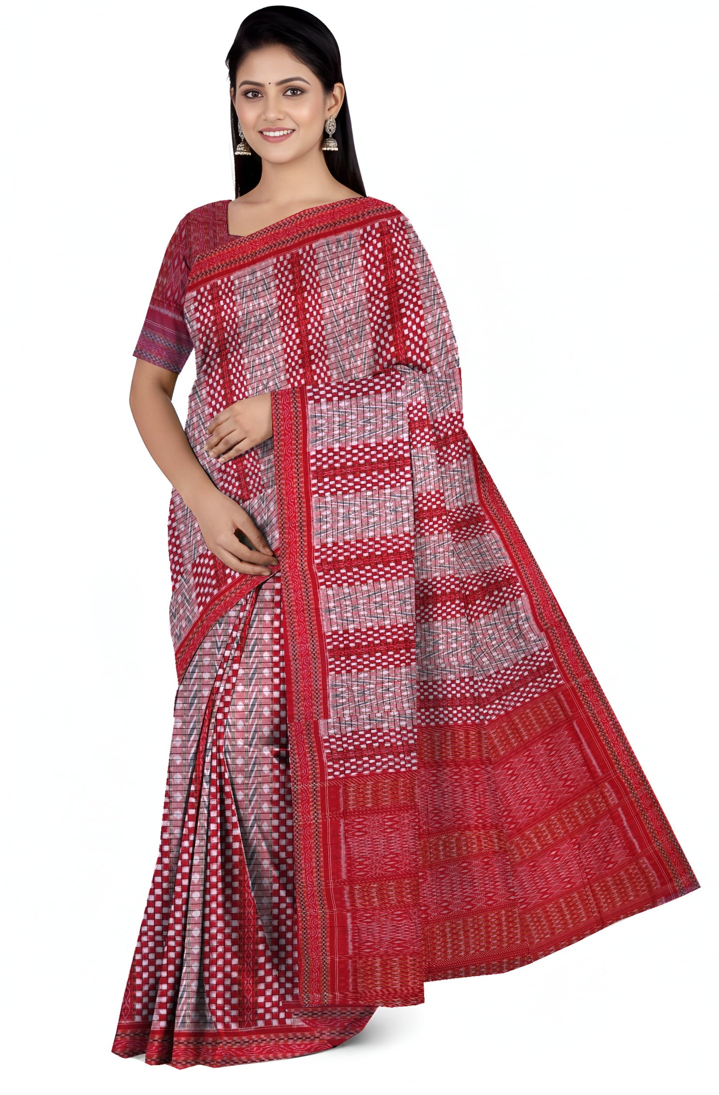 Red And White Traditional Bandha Pasapalli Saree | Odisha Handloom GI Tagged | Devnika