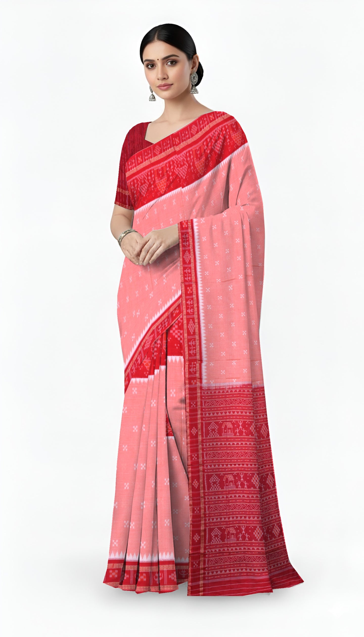 Light Coral Mania Bandha Traditional Teracota Saree | Odisha Handloom GI Tagged | Devnika
