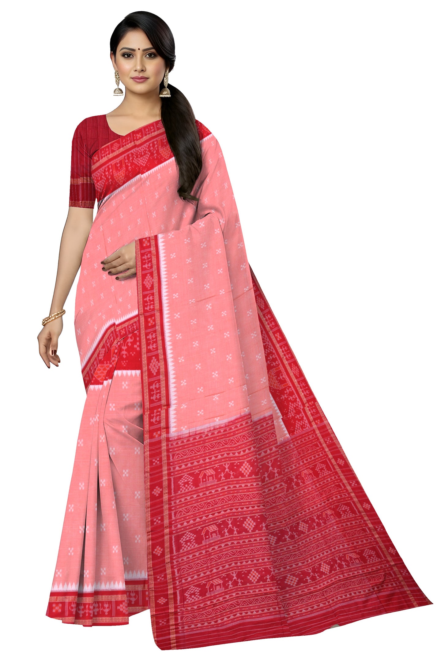 Light Coral Mania Bandha Traditional Teracota Saree | Odisha Handloom GI Tagged | Devnika