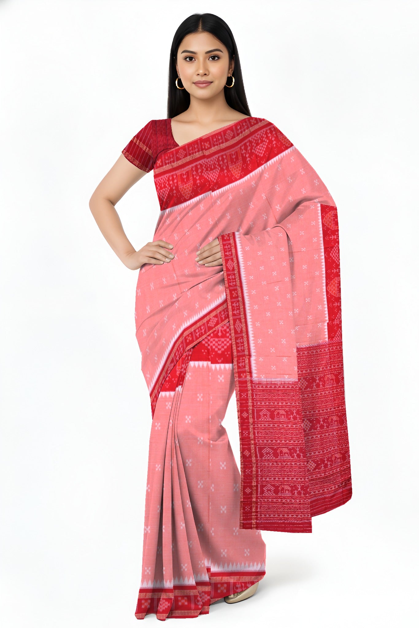 Light Coral Mania Bandha Traditional Teracota Saree | Odisha Handloom GI Tagged | Devnika