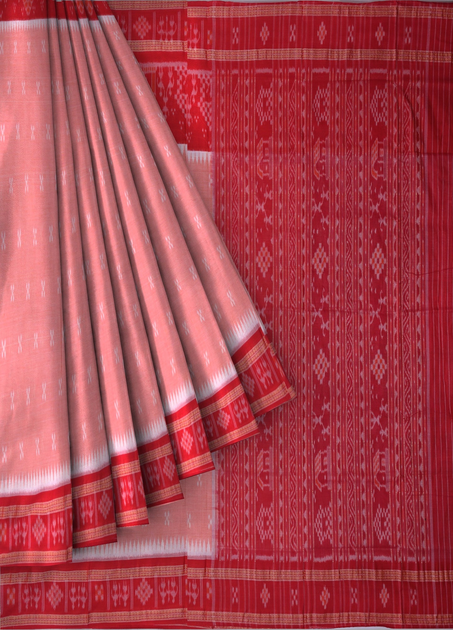 Light Coral Mania Bandha Traditional Teracota Saree | Odisha Handloom GI Tagged | Devnika