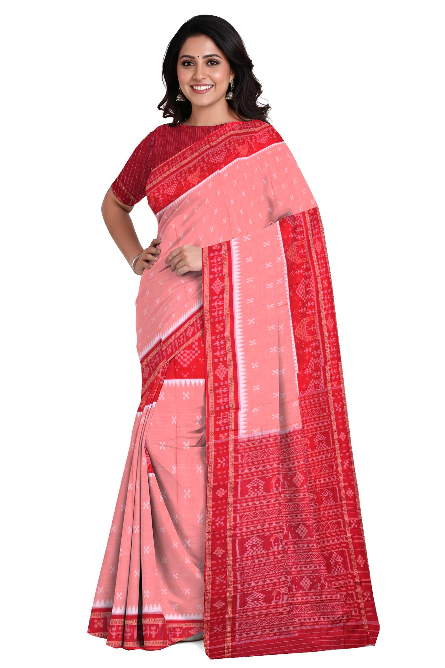 Light Coral Mania Bandha Traditional Teracota Saree | Odisha Handloom GI Tagged | Devnika