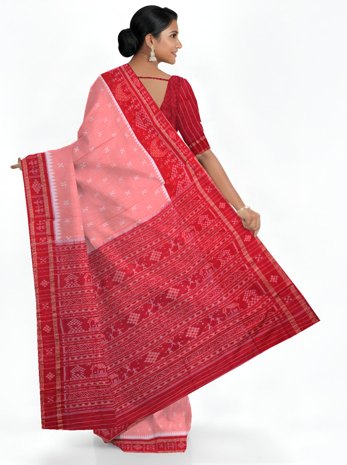 Light Coral Mania Bandha Traditional Teracota Saree | Odisha Handloom GI Tagged | Devnika