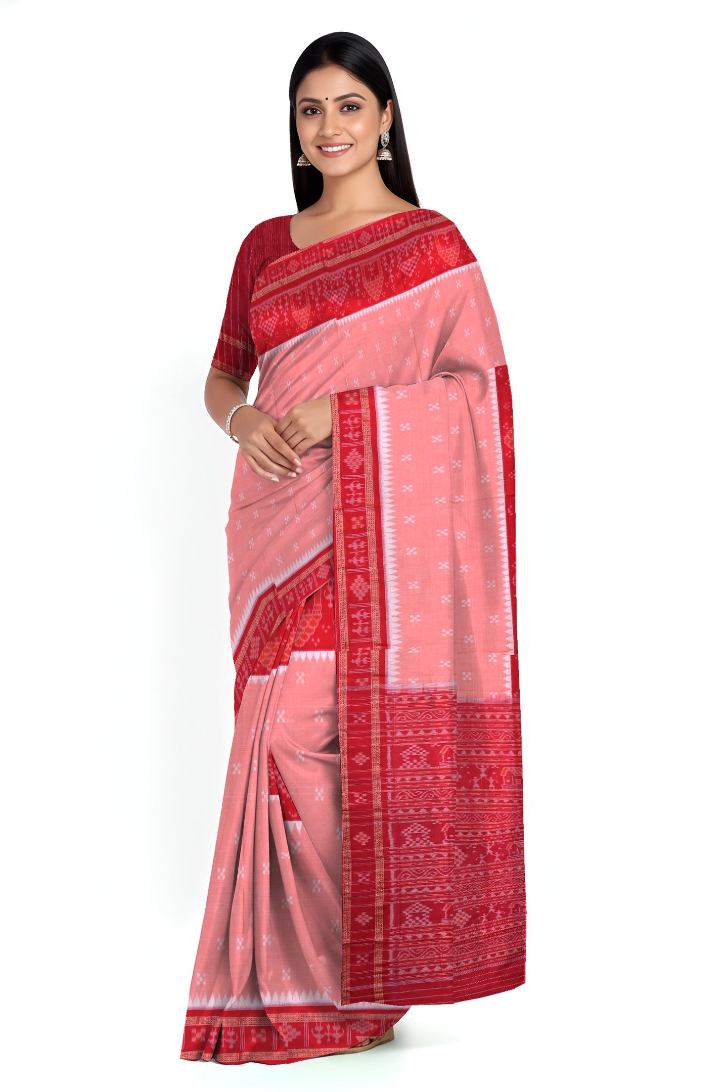 Light Coral Mania Bandha Traditional Teracota Saree | Odisha Handloom GI Tagged | Devnika