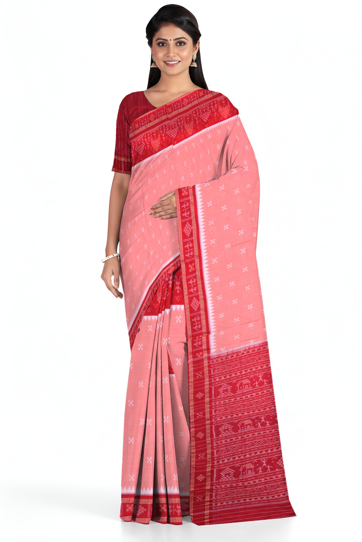 Light Coral Mania Bandha Traditional Teracota Saree | Odisha Handloom GI Tagged | Devnika