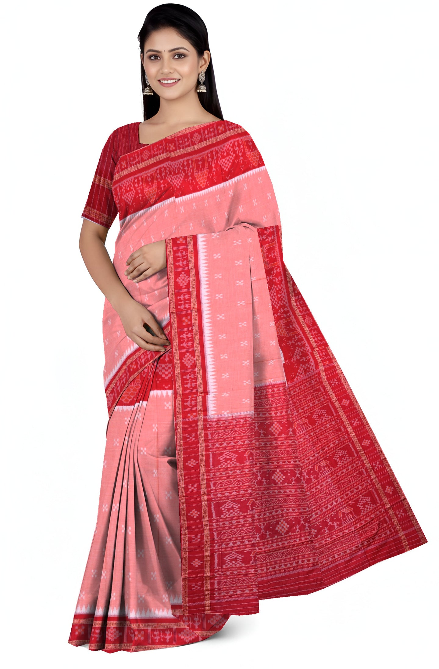 Light Coral Mania Bandha Traditional Teracota Saree | Odisha Handloom GI Tagged | Devnika