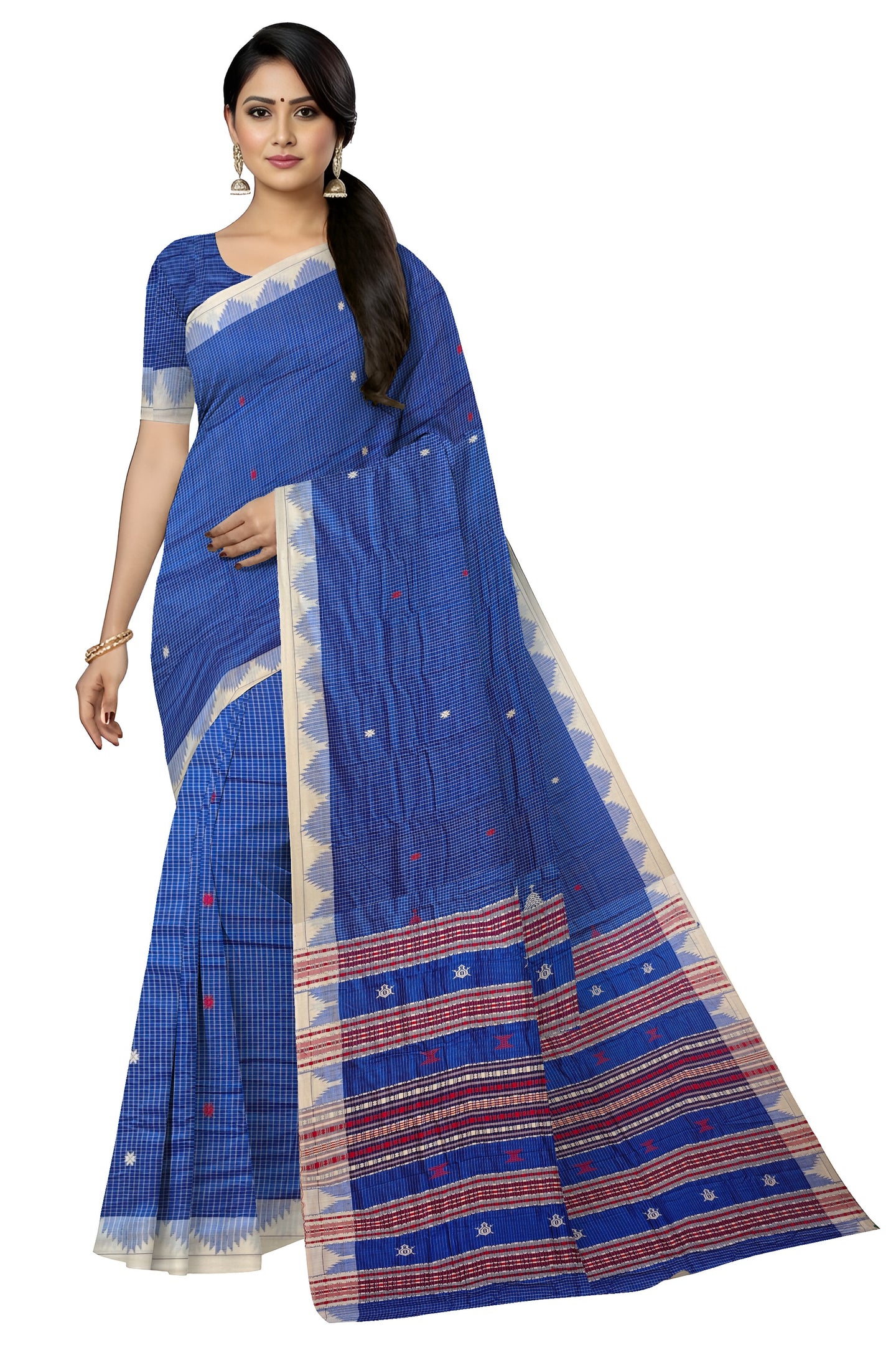 Blue Temple Border Kotpad Cotton Saree  | Odisha Handloom GI Tagged | Devnika