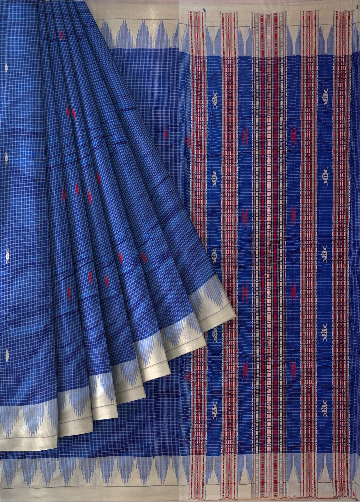 Blue Temple Border Kotpad Cotton Saree  | Odisha Handloom GI Tagged | Devnika