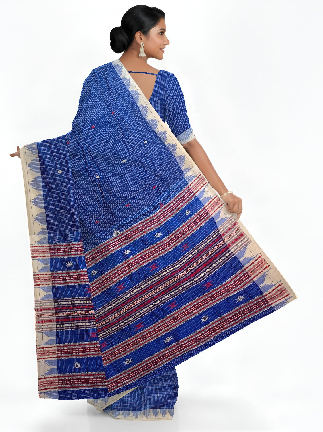 Blue Temple Border Kotpad Cotton Saree  | Odisha Handloom GI Tagged | Devnika