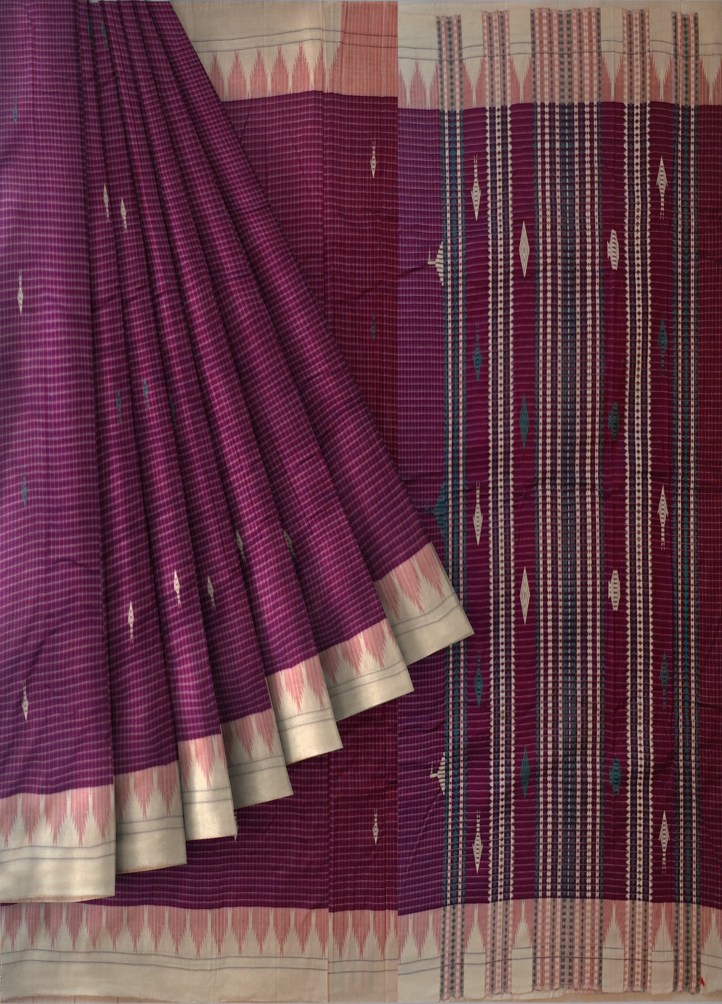 Purple Temple Border Kotpad Cotton Saree | Odisha Handloom GI Tagged | Devnika