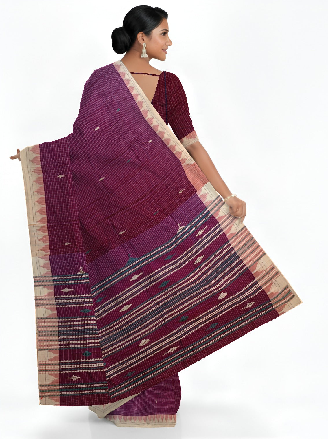 Purple Temple Border Kotpad Cotton Saree | Odisha Handloom GI Tagged | Devnika