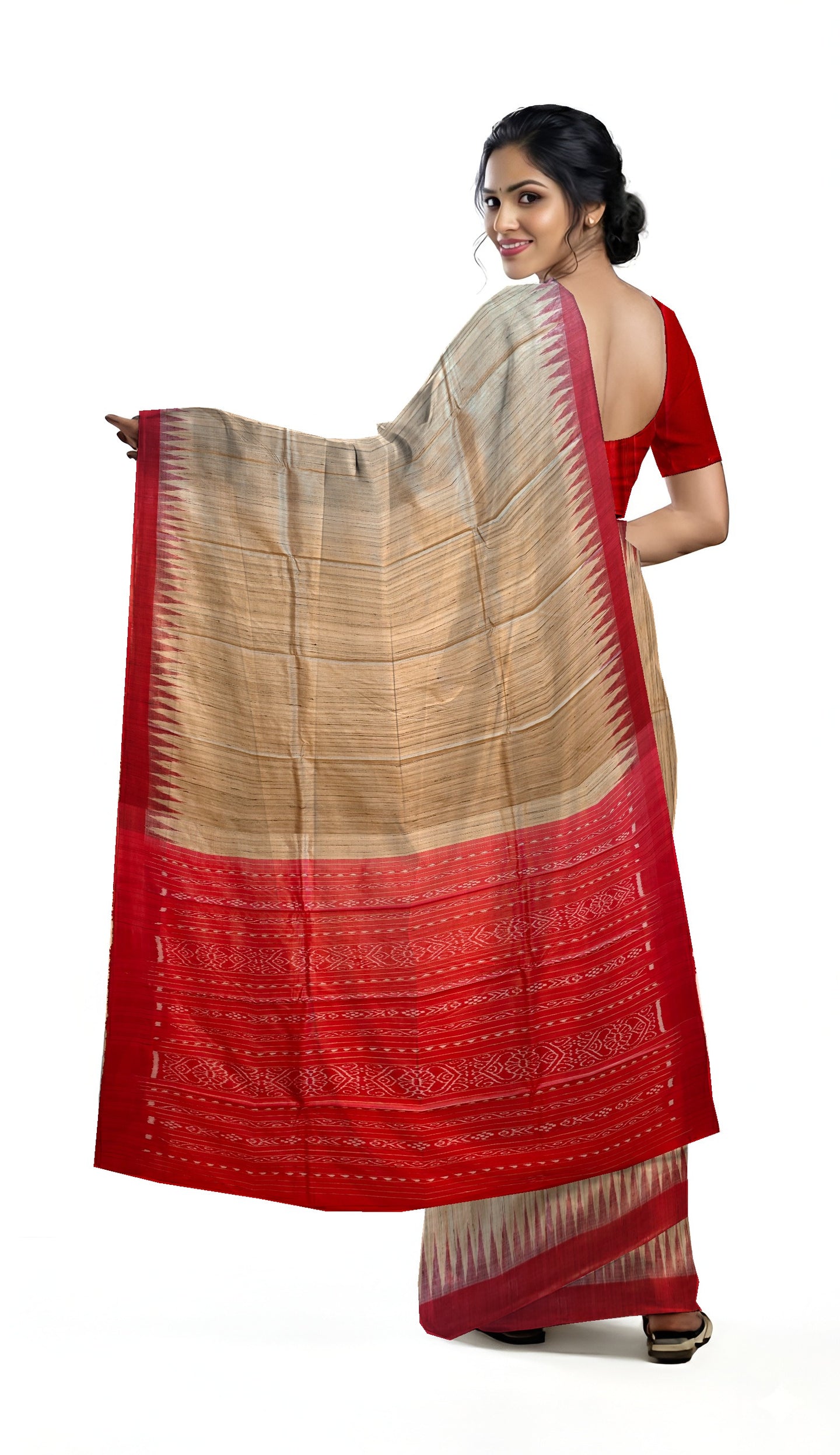 Matha Temple Border Tussar Silk Kotpad Saree | Odisha Handloom GI Tagged | Devnika