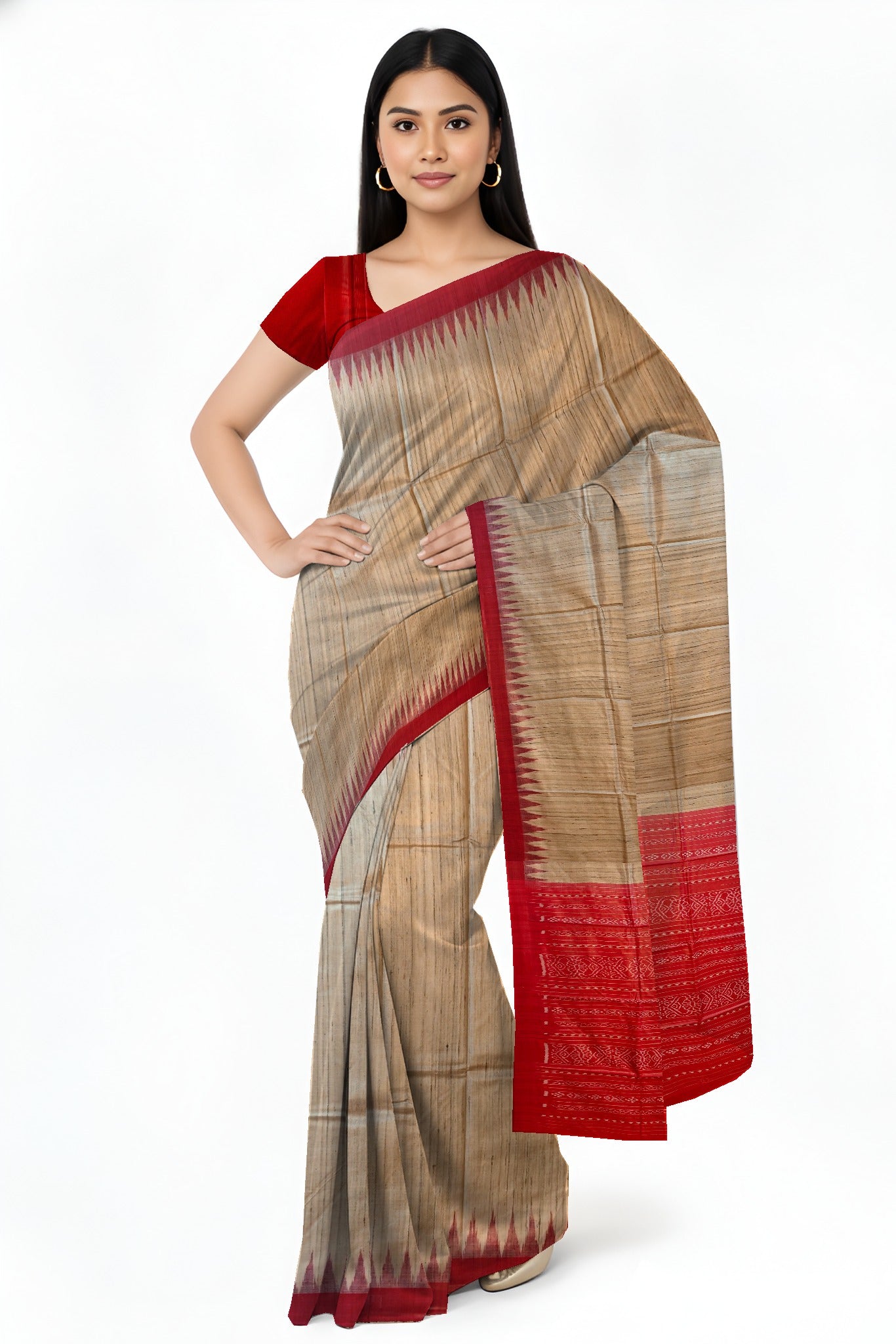 Matha Temple Border Tussar Silk Kotpad Saree | Odisha Handloom GI Tagged | Devnika