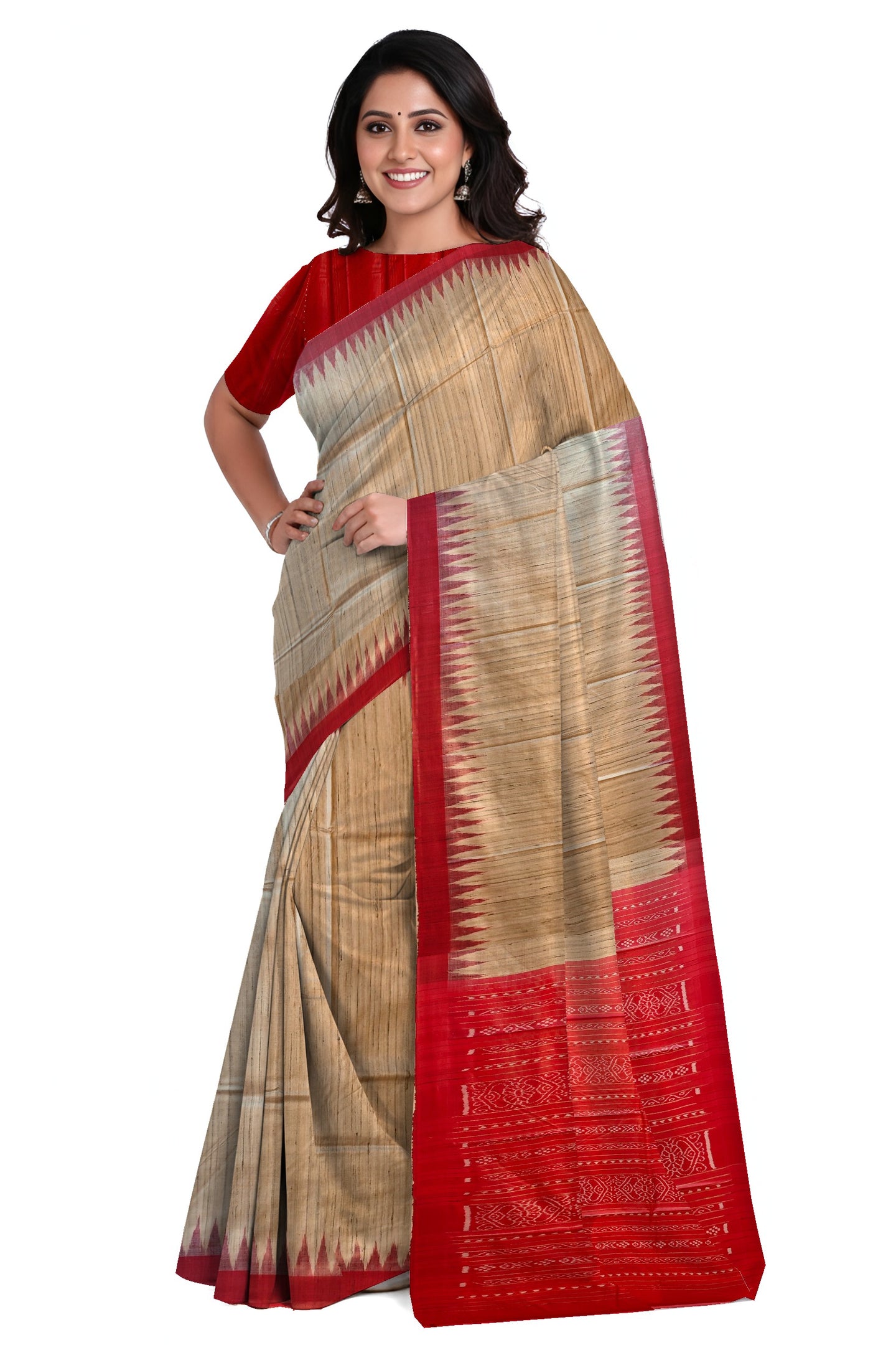 Matha Temple Border Tussar Silk Kotpad Saree | Odisha Handloom GI Tagged | Devnika