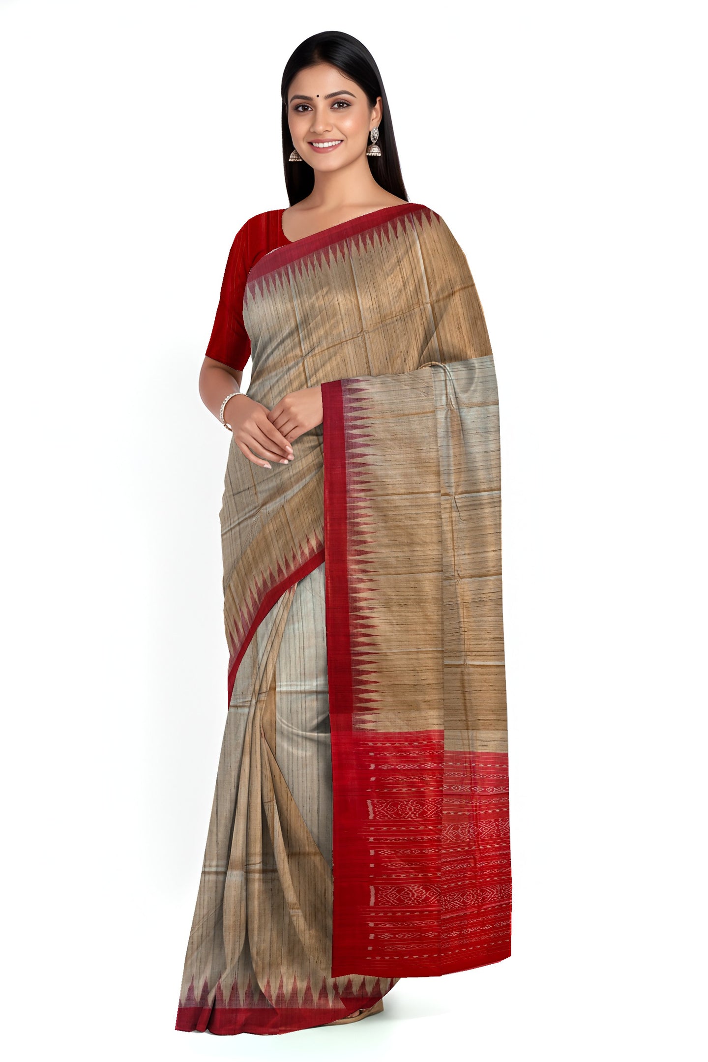 Matha Temple Border Tussar Silk Kotpad Saree | Odisha Handloom GI Tagged | Devnika