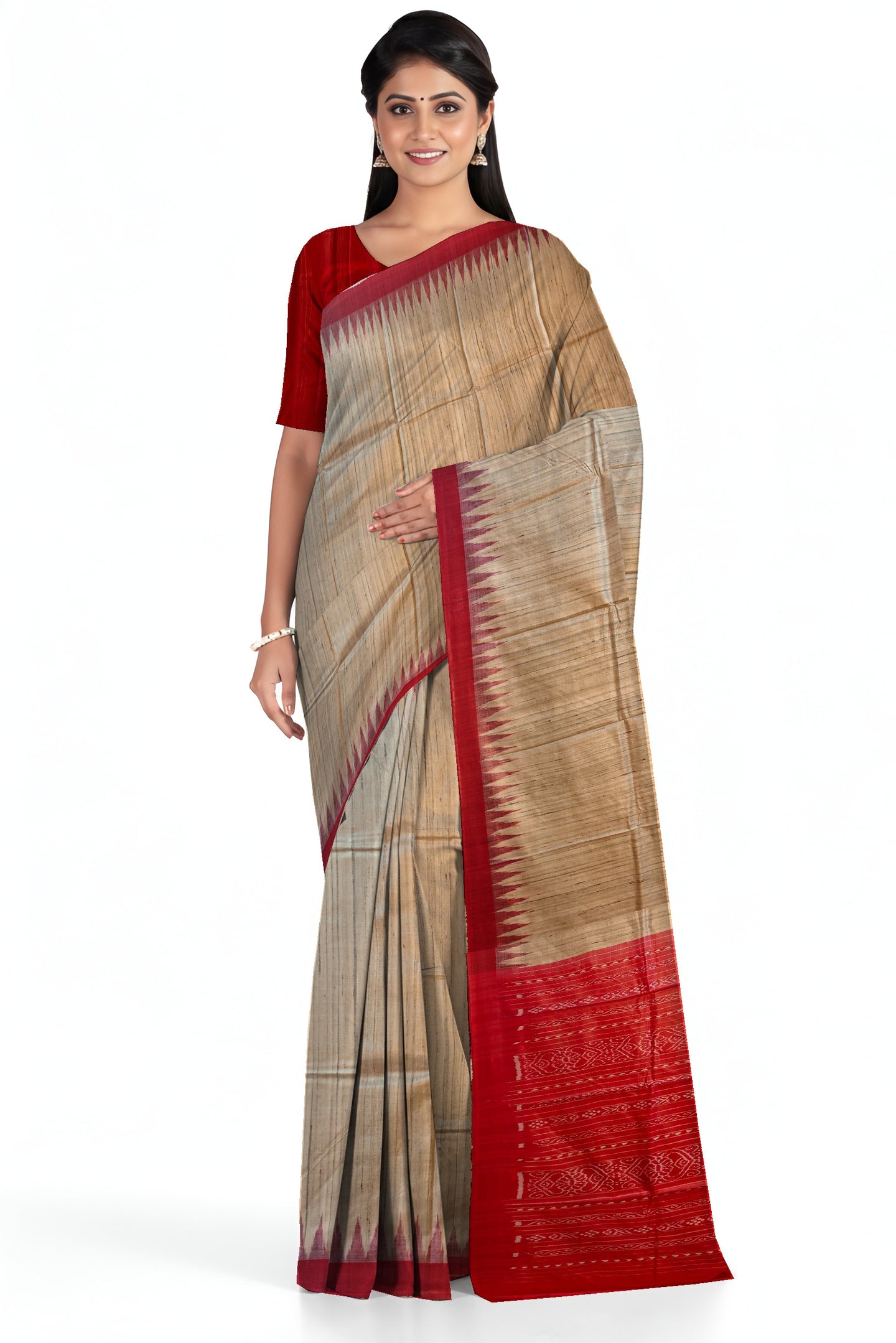 Matha Temple Border Tussar Silk Kotpad Saree | Odisha Handloom GI Tagged | Devnika