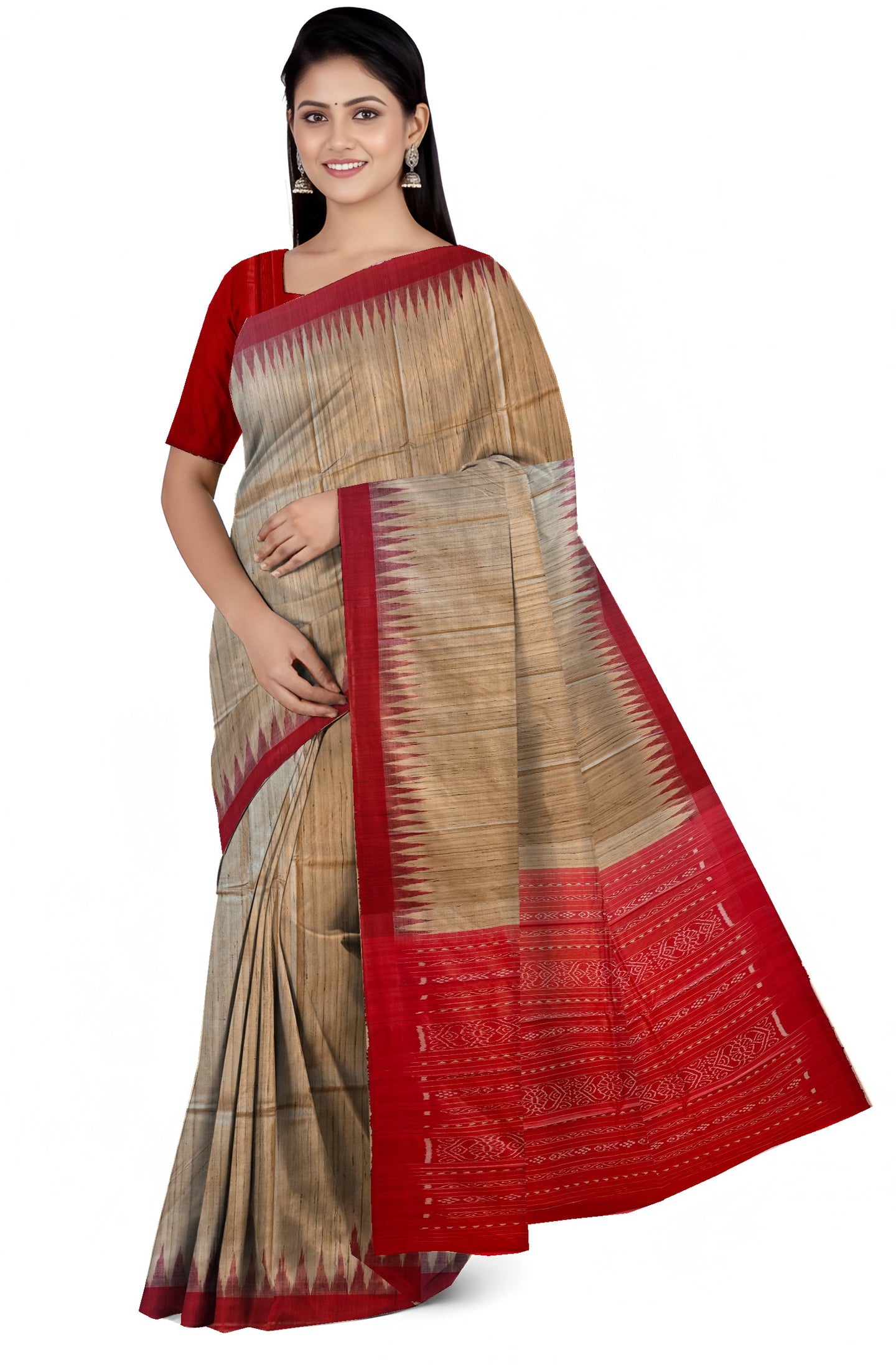 Matha Temple Border Tussar Silk Kotpad Saree | Odisha Handloom GI Tagged | Devnika