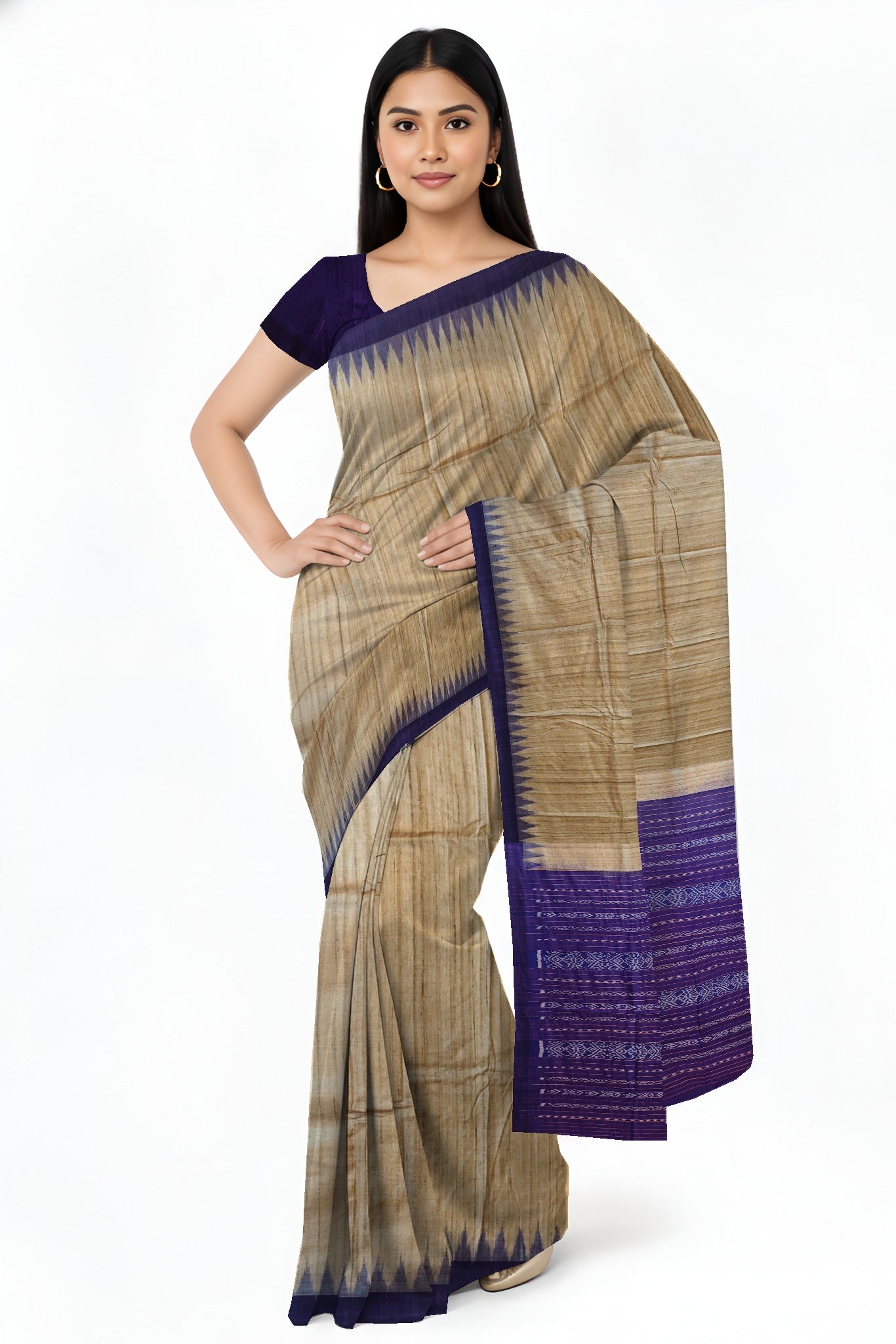 Matha Temple Border Tussar Kotpad Saree | Odisha Handloom GI Tagged | Devnika