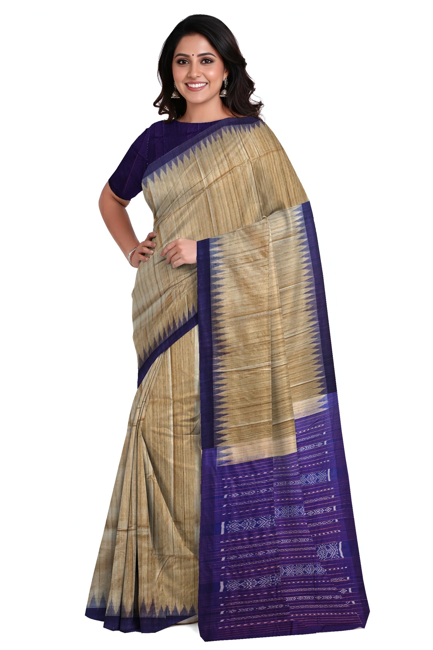 Matha Temple Border Tussar Kotpad Saree | Odisha Handloom GI Tagged | Devnika