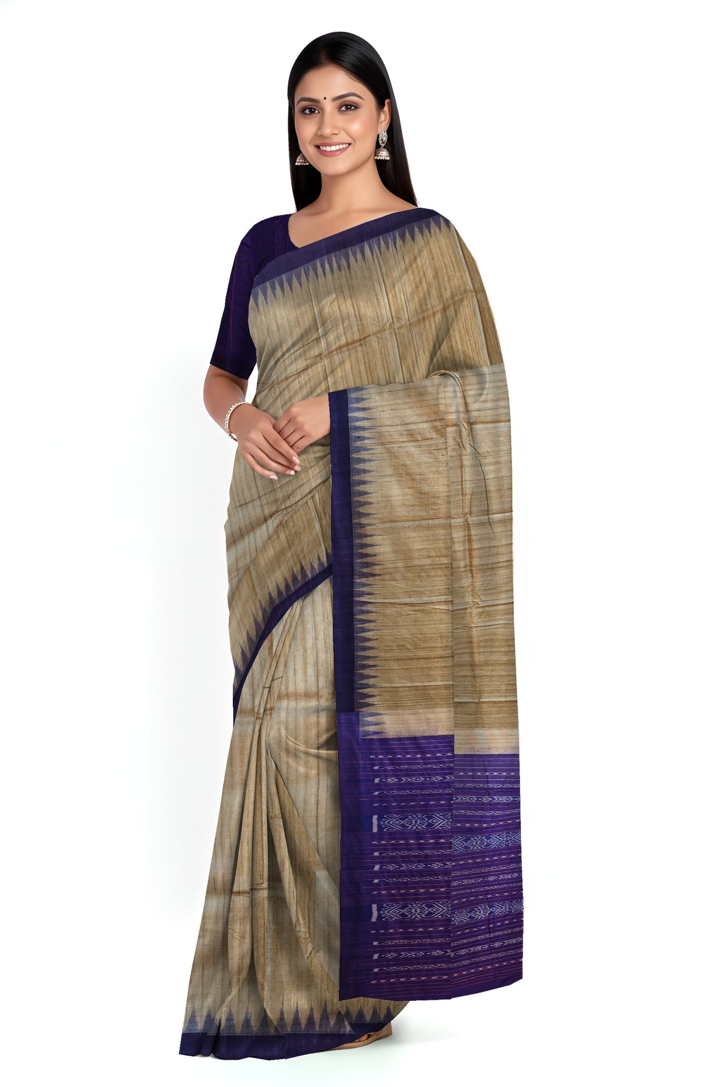 Matha Temple Border Tussar Kotpad Saree | Odisha Handloom GI Tagged | Devnika