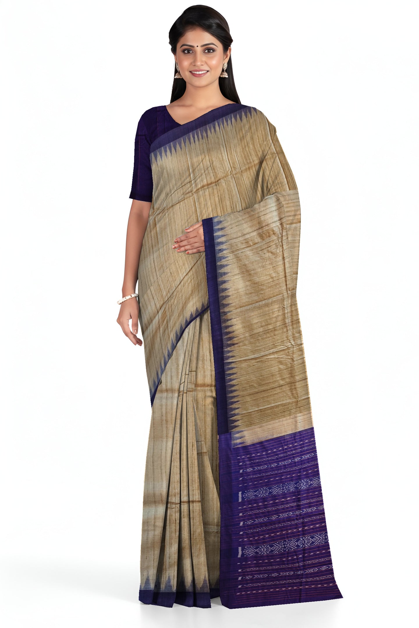 Matha Temple Border Tussar Kotpad Saree | Odisha Handloom GI Tagged | Devnika