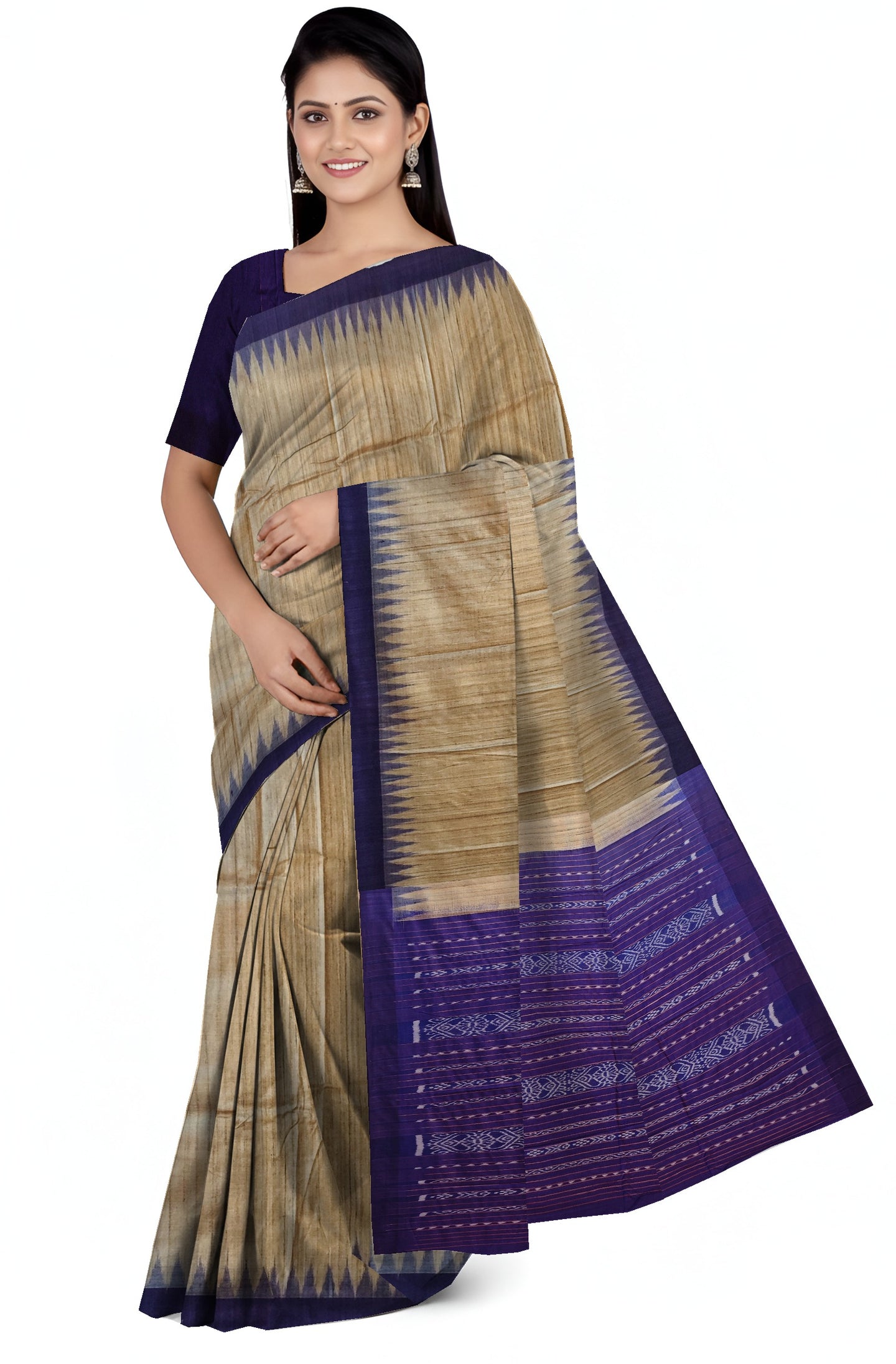 Matha Temple Border Tussar Kotpad Saree | Odisha Handloom GI Tagged | Devnika