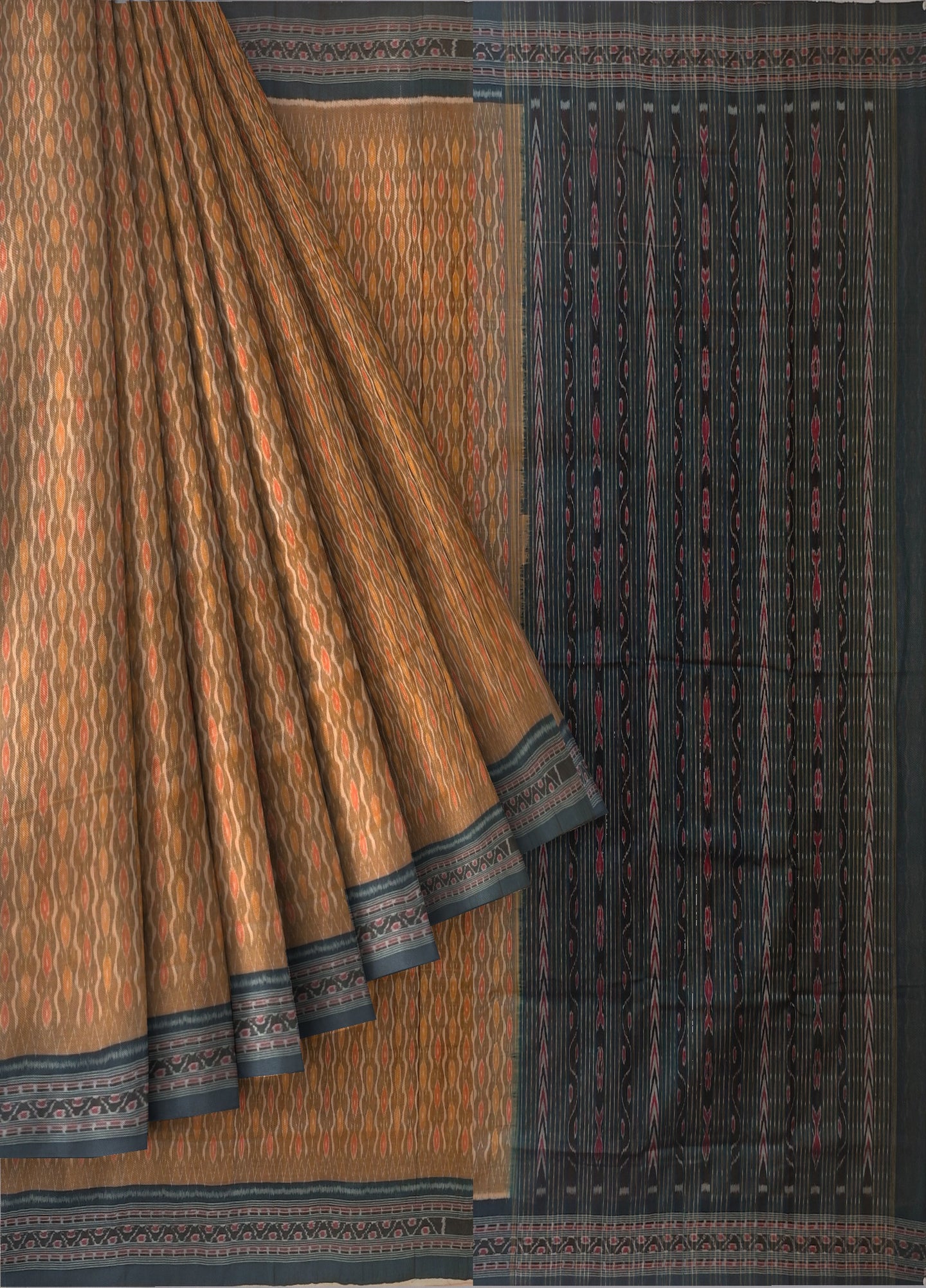 Golden Brown Traditional Body Bandha Saree | Odisha Handloom GI Tagged | Devnika