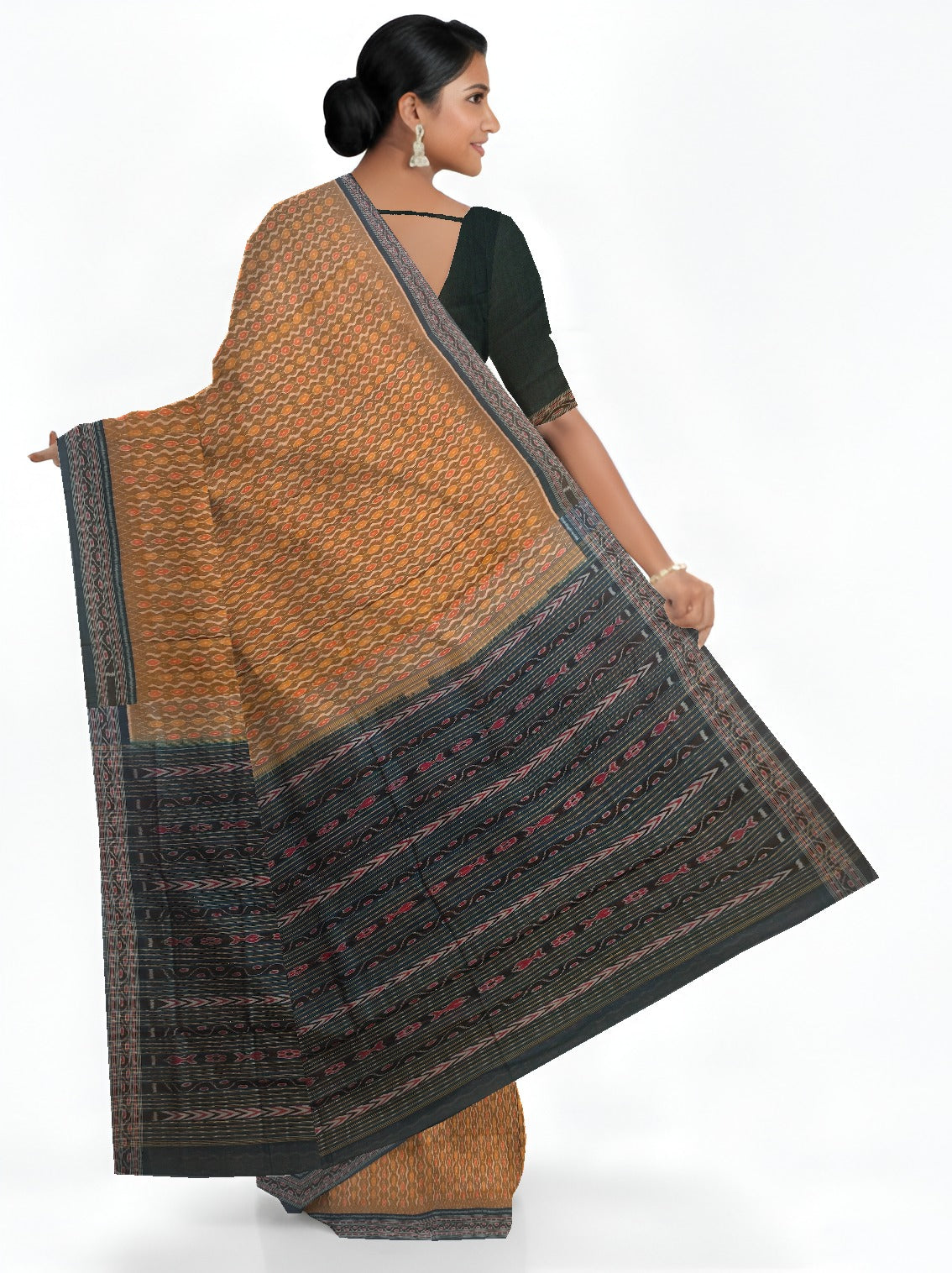 Golden Brown Traditional Body Bandha Saree | Odisha Handloom GI Tagged | Devnika