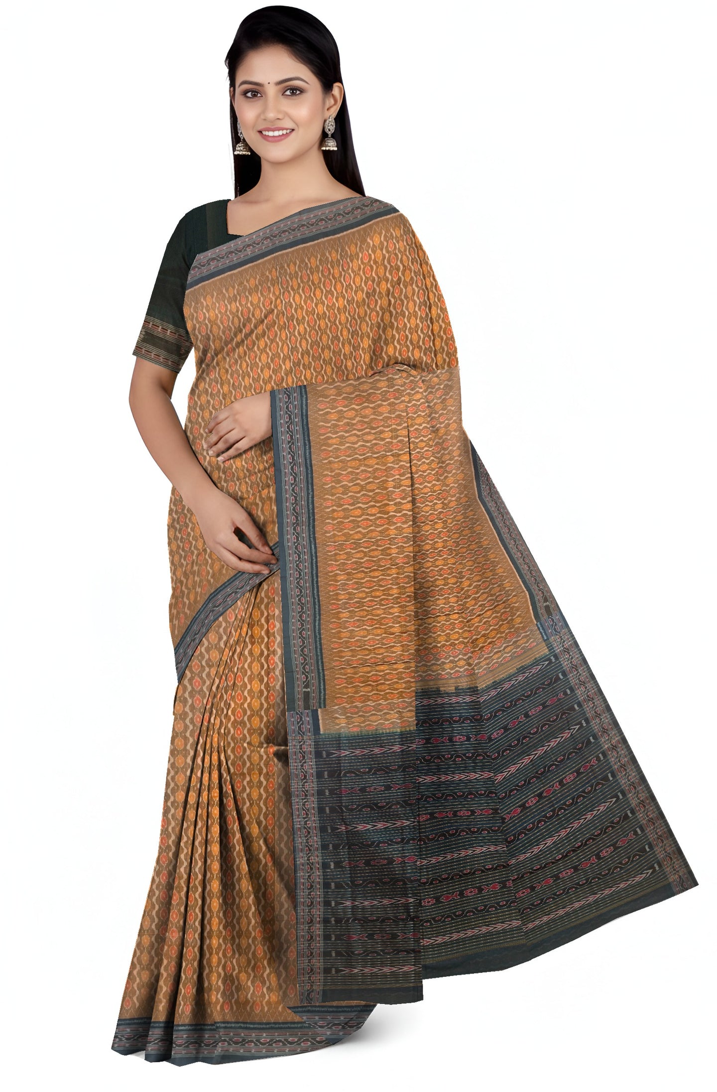 Golden Brown Traditional Body Bandha Saree | Odisha Handloom GI Tagged | Devnika