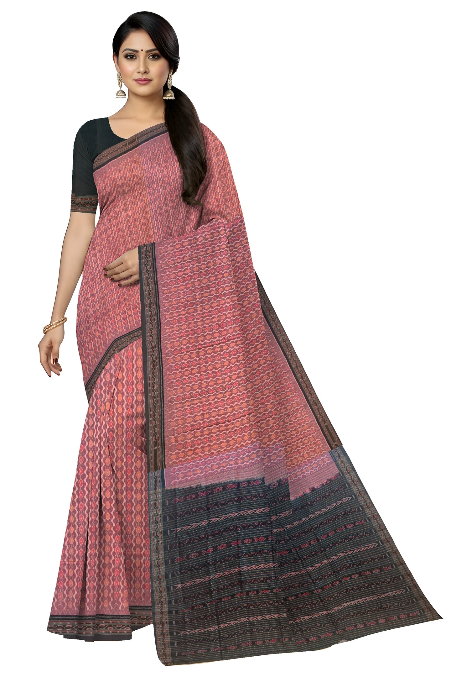 Rose Pink Traditional Body Bandha Saree | Odisha Handloom GI Tagged | Devnika