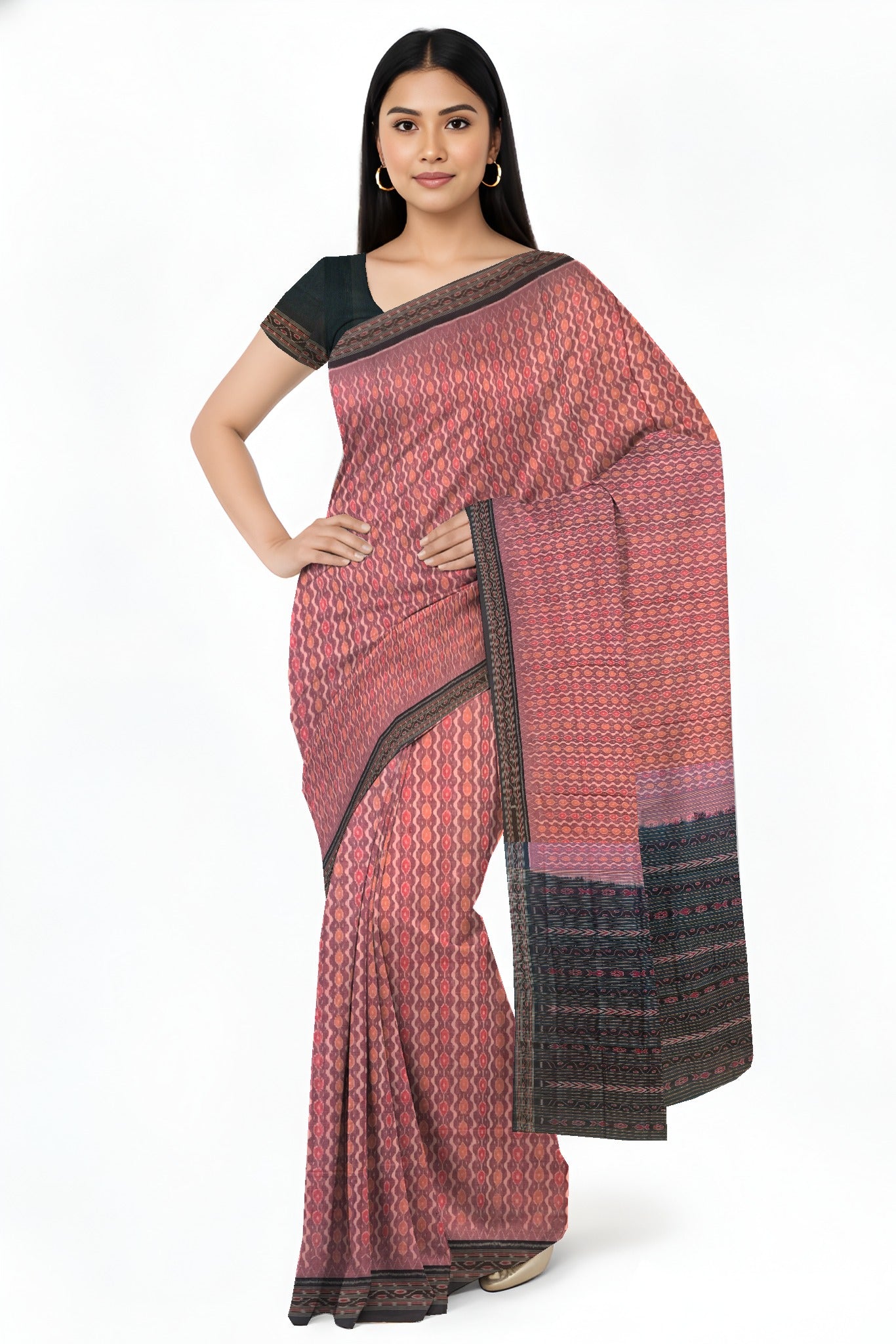 Rose Pink Traditional Body Bandha Saree | Odisha Handloom GI Tagged | Devnika