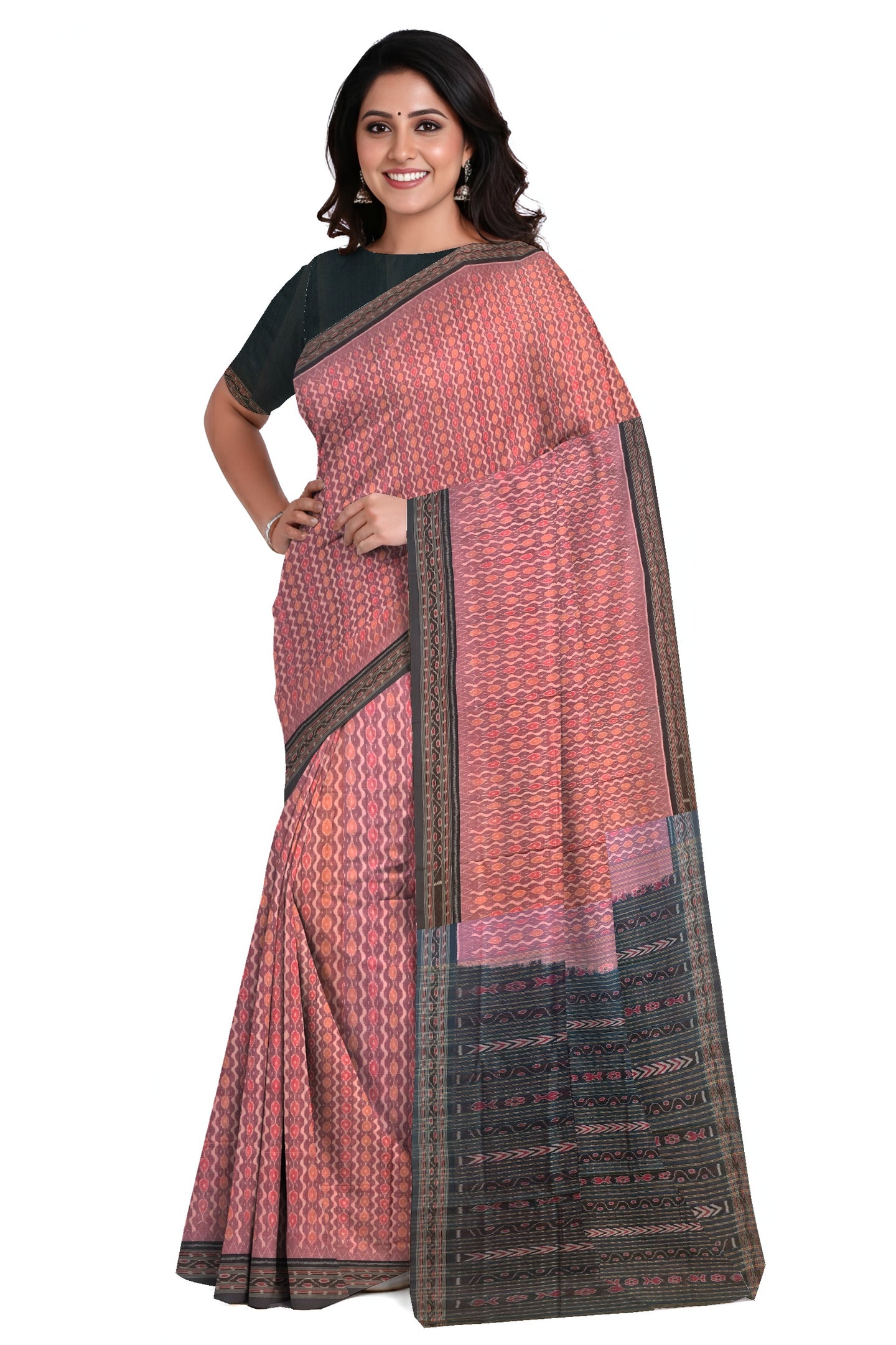 Rose Pink Traditional Body Bandha Saree | Odisha Handloom GI Tagged | Devnika