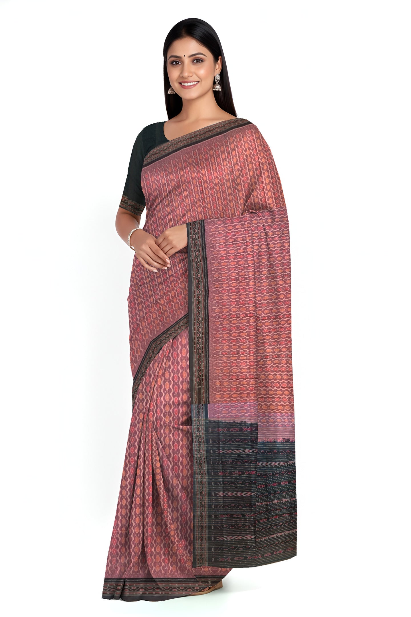 Rose Pink Traditional Body Bandha Saree | Odisha Handloom GI Tagged | Devnika